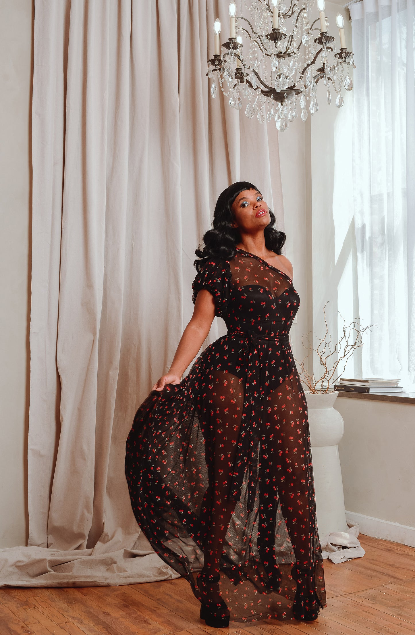 power mesh puff one-shoulder grecian (new prints)