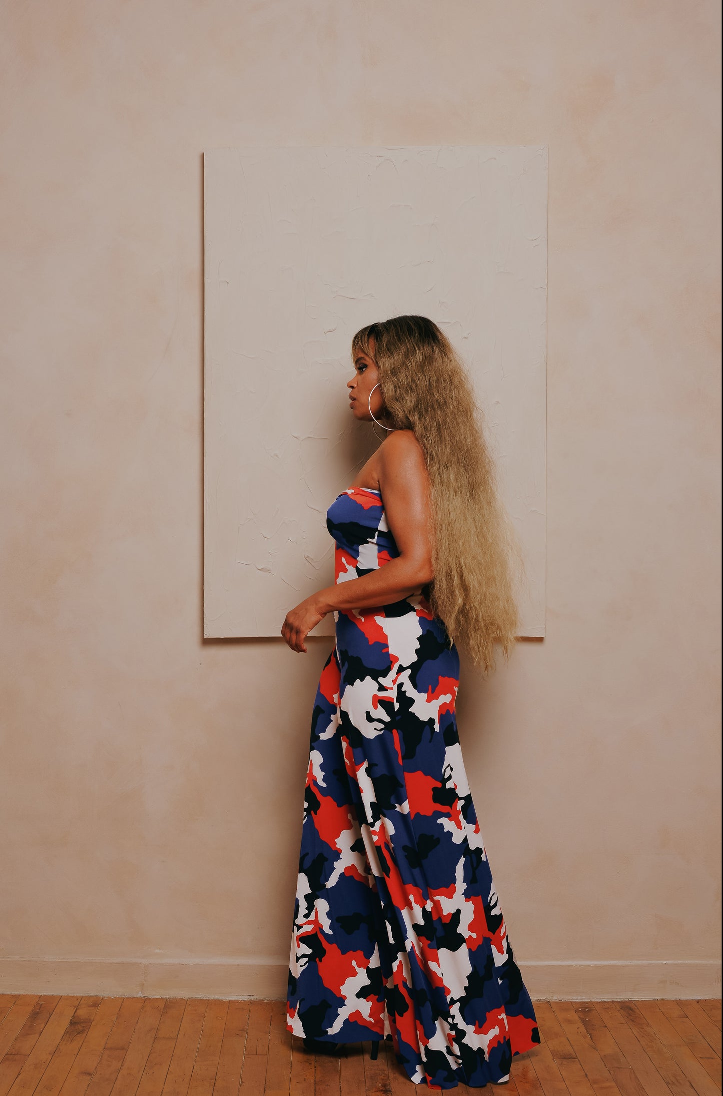print strapless jumper
