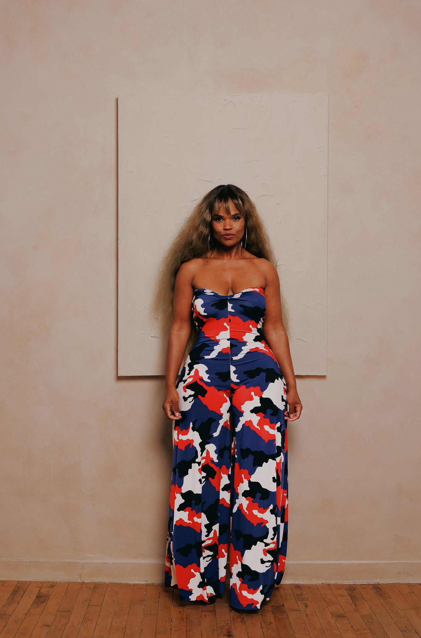 print strapless jumper