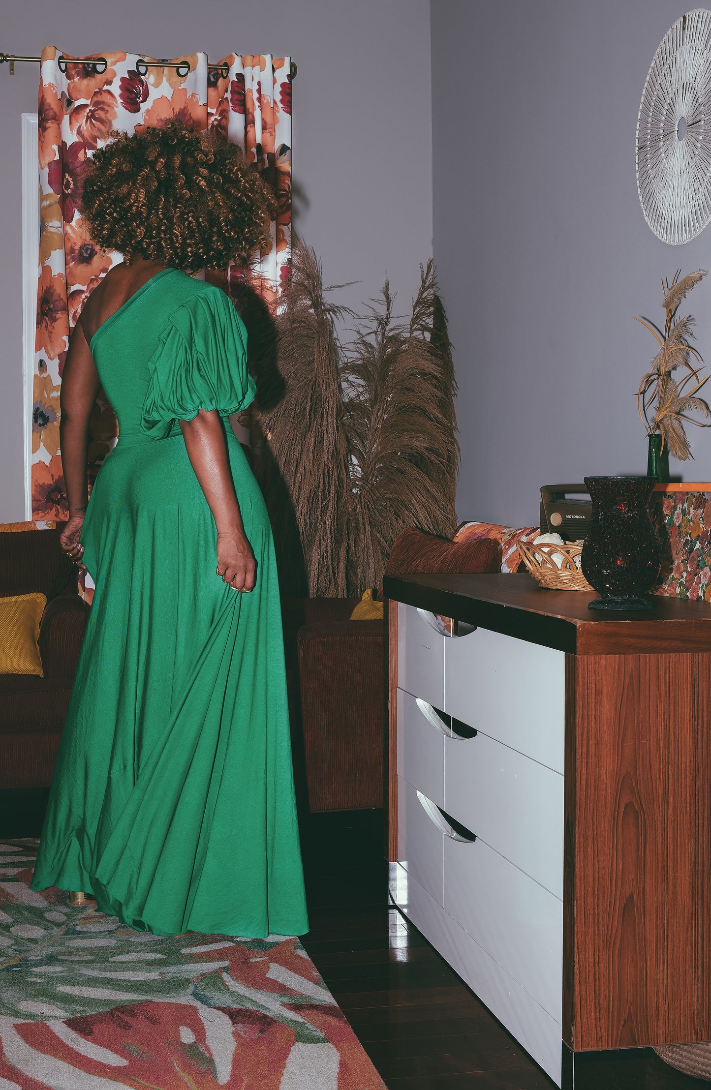 one-shoulder puff bodice