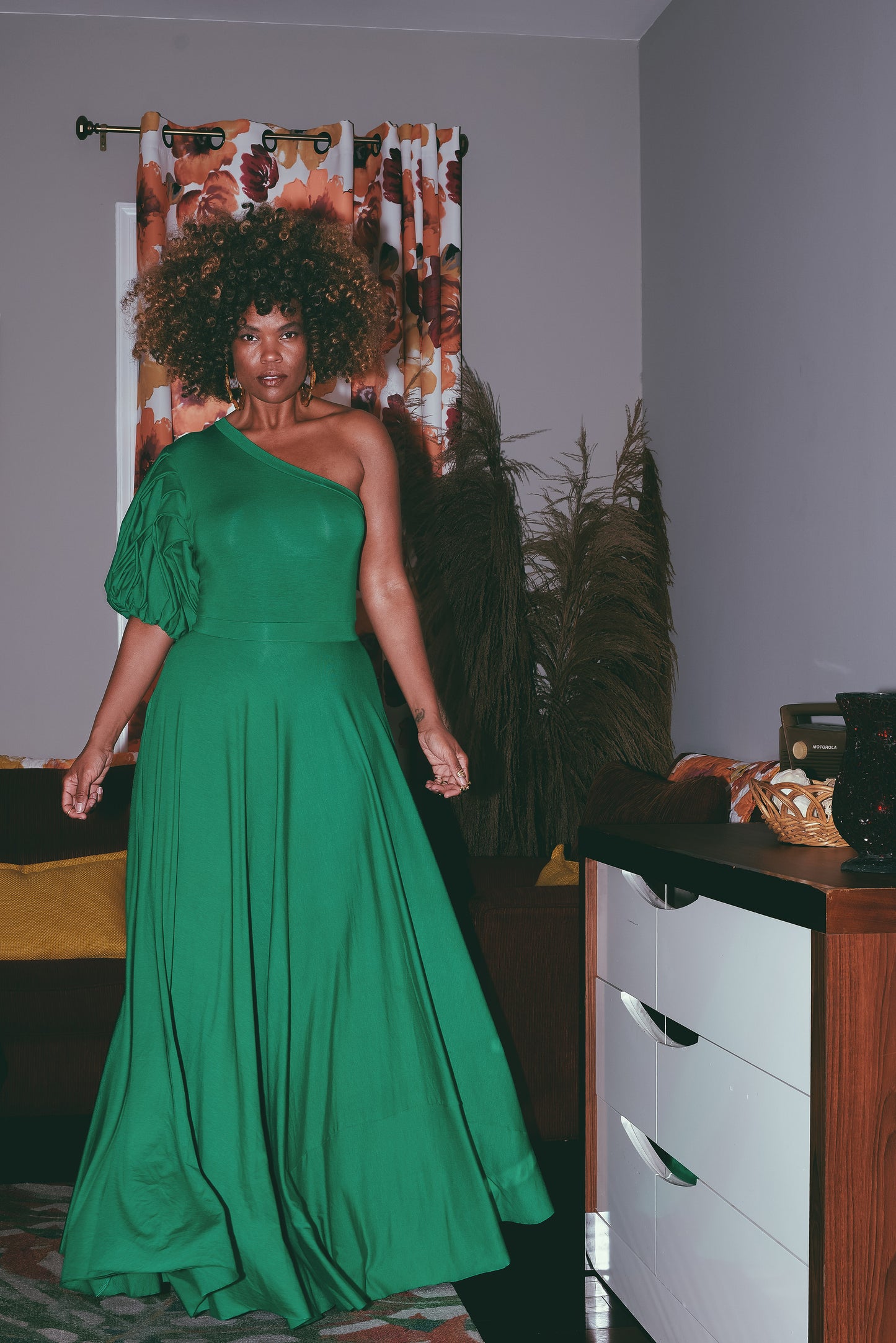 one-shoulder puff bodice