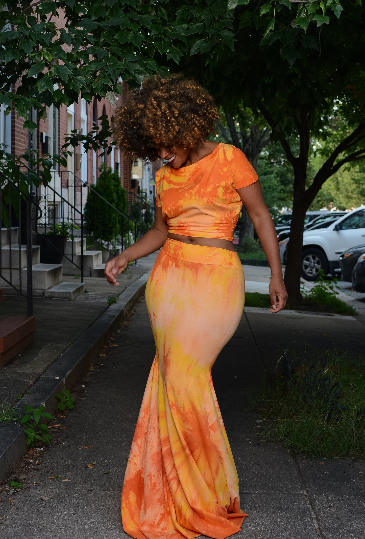 hand-dyed crop + fishtail skirt