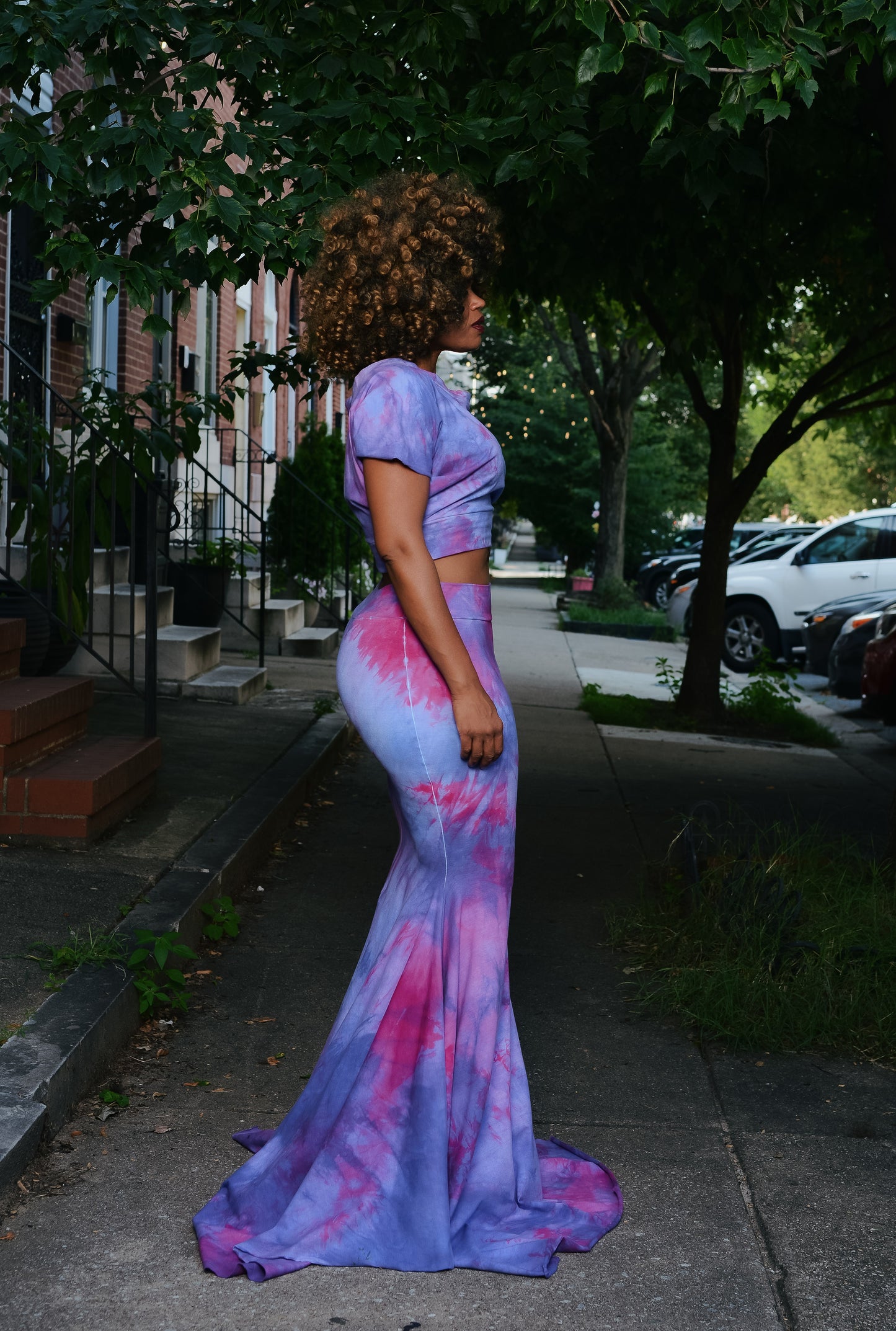 hand-dyed crop + fishtail skirt