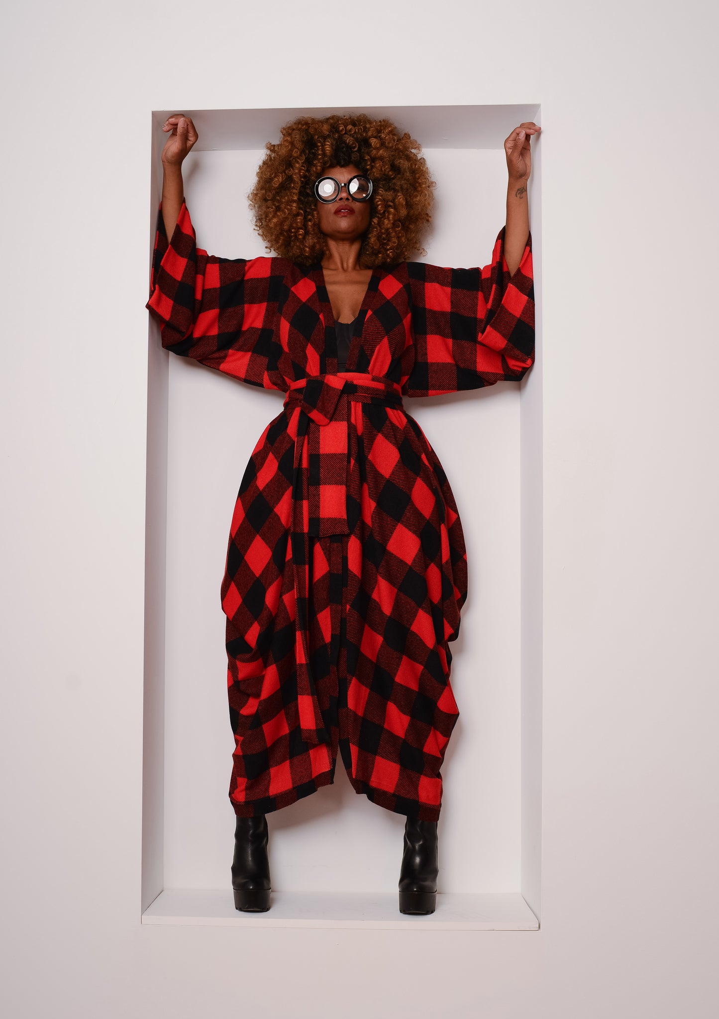 buffalo plaid duster - red