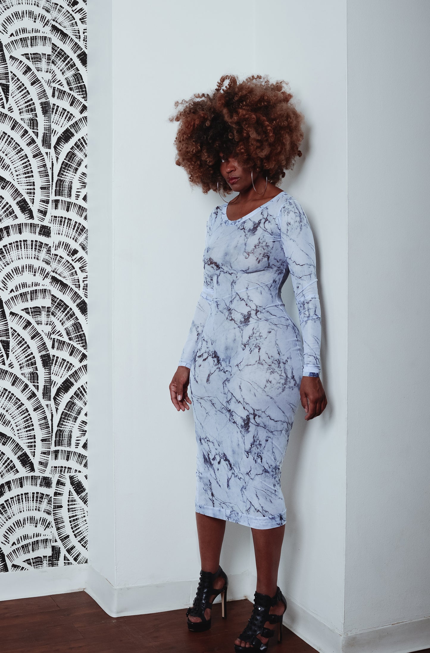 :: select :: marble power mesh pencil dress - tea