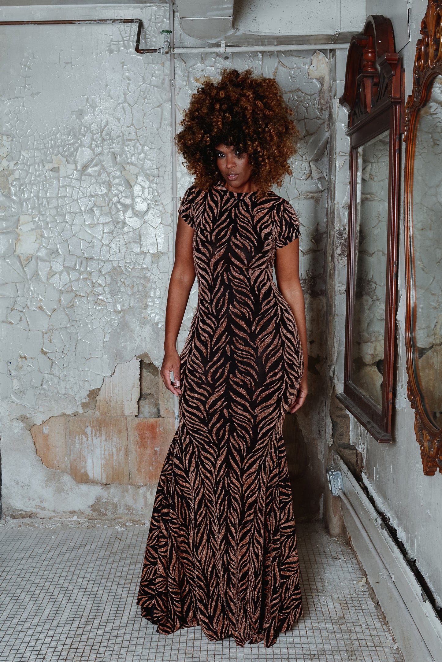 :: select :: fancy zebra cap sleeve fishtail