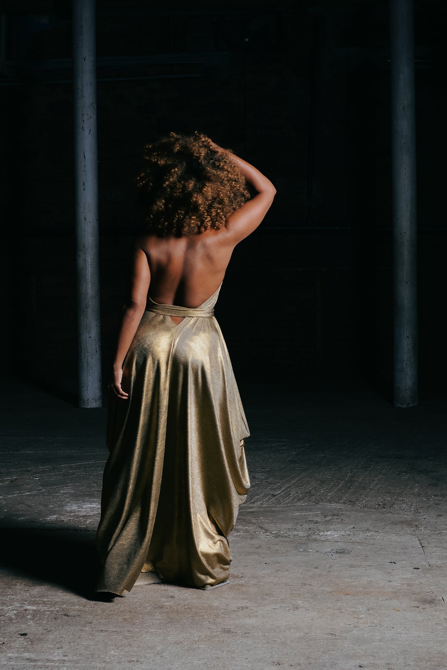 metallic drape halter