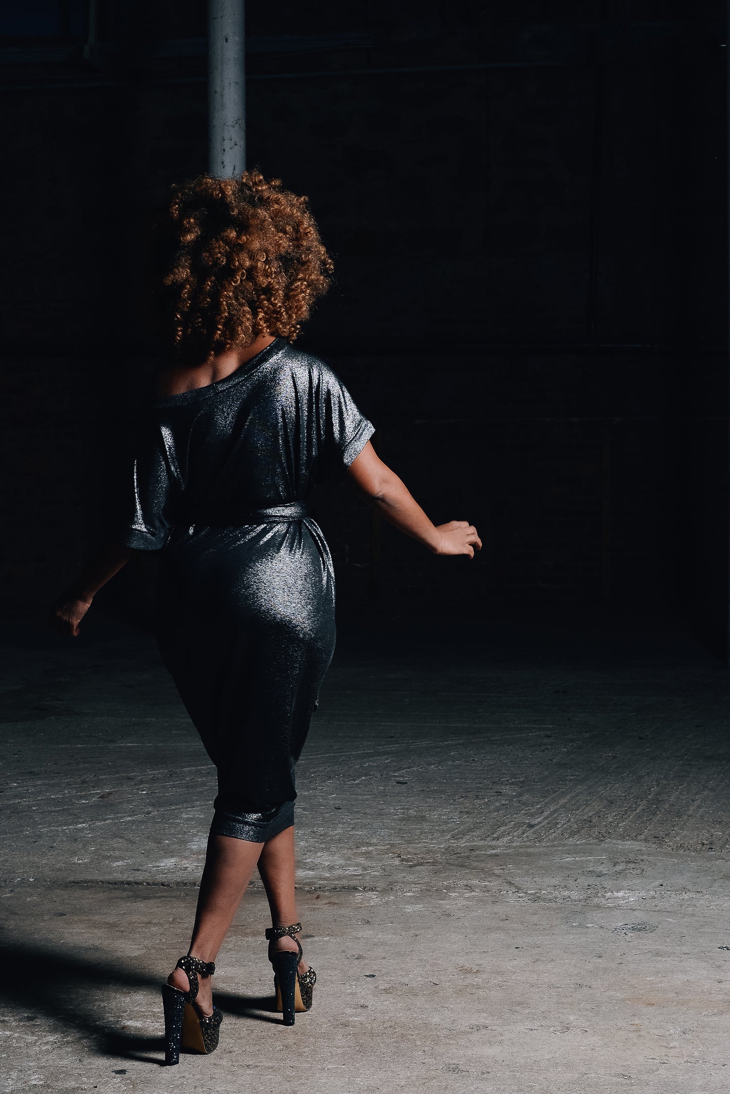 metallic drapy shift