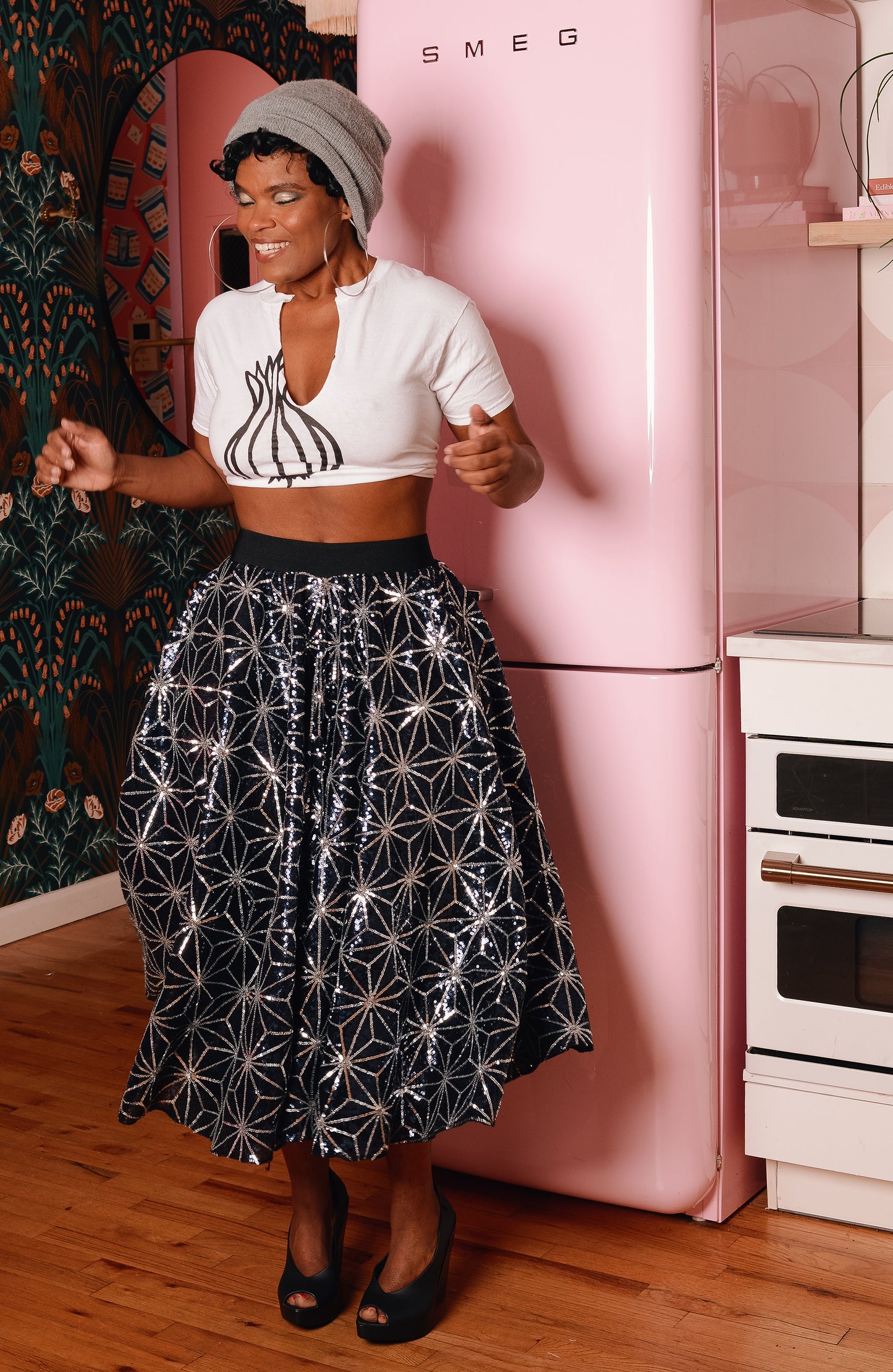 :: select :: starburst tea-length sequin skirt