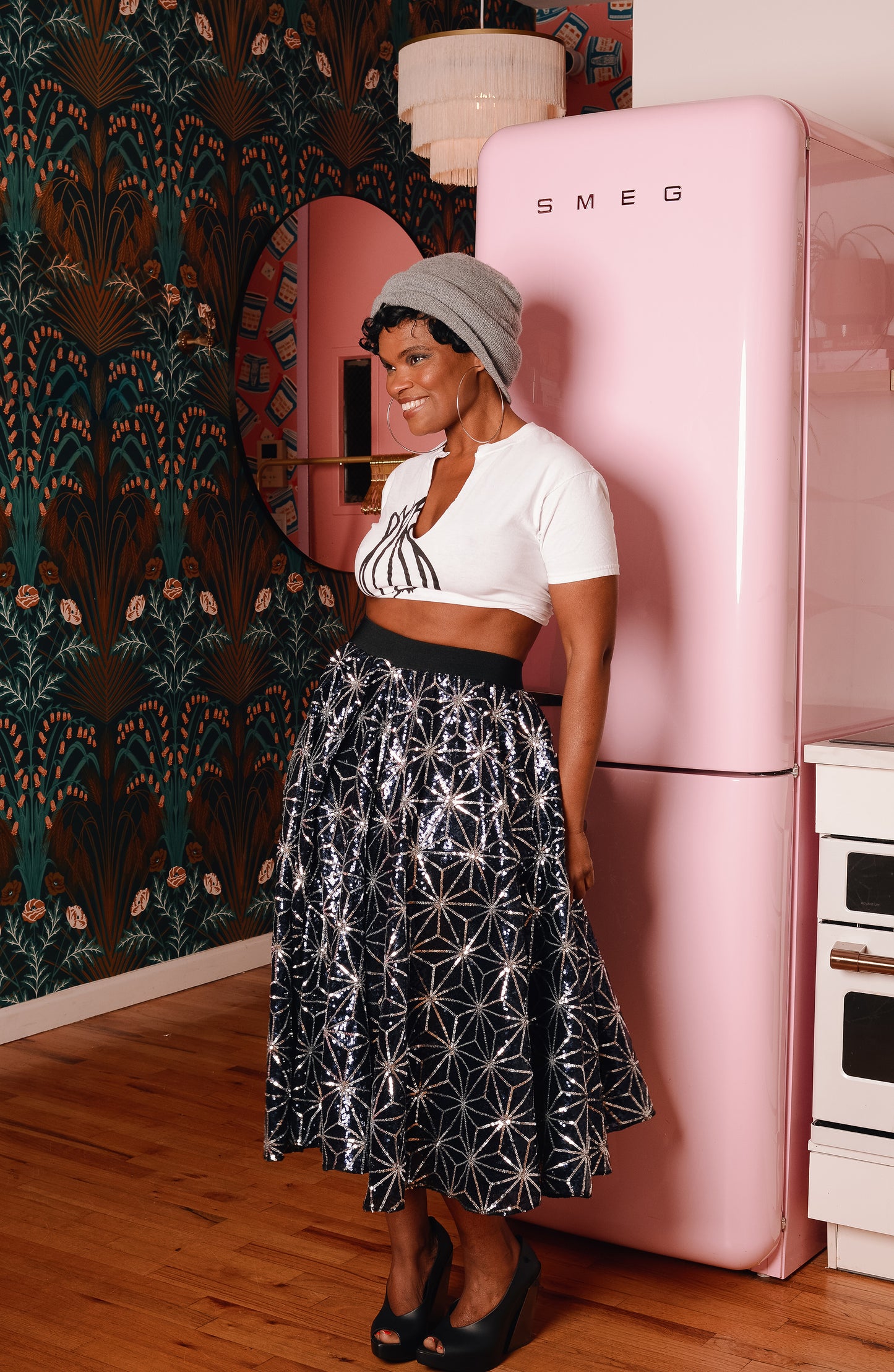 :: select :: starburst tea-length sequin skirt
