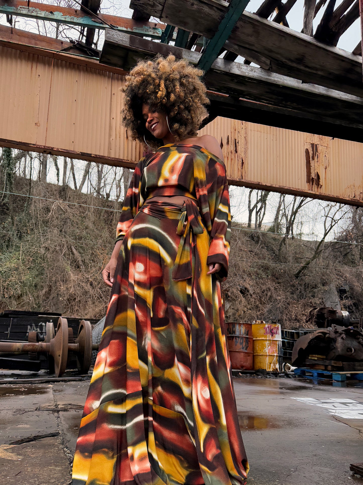 :: fire :: harvest knit slope crop + circle skirt