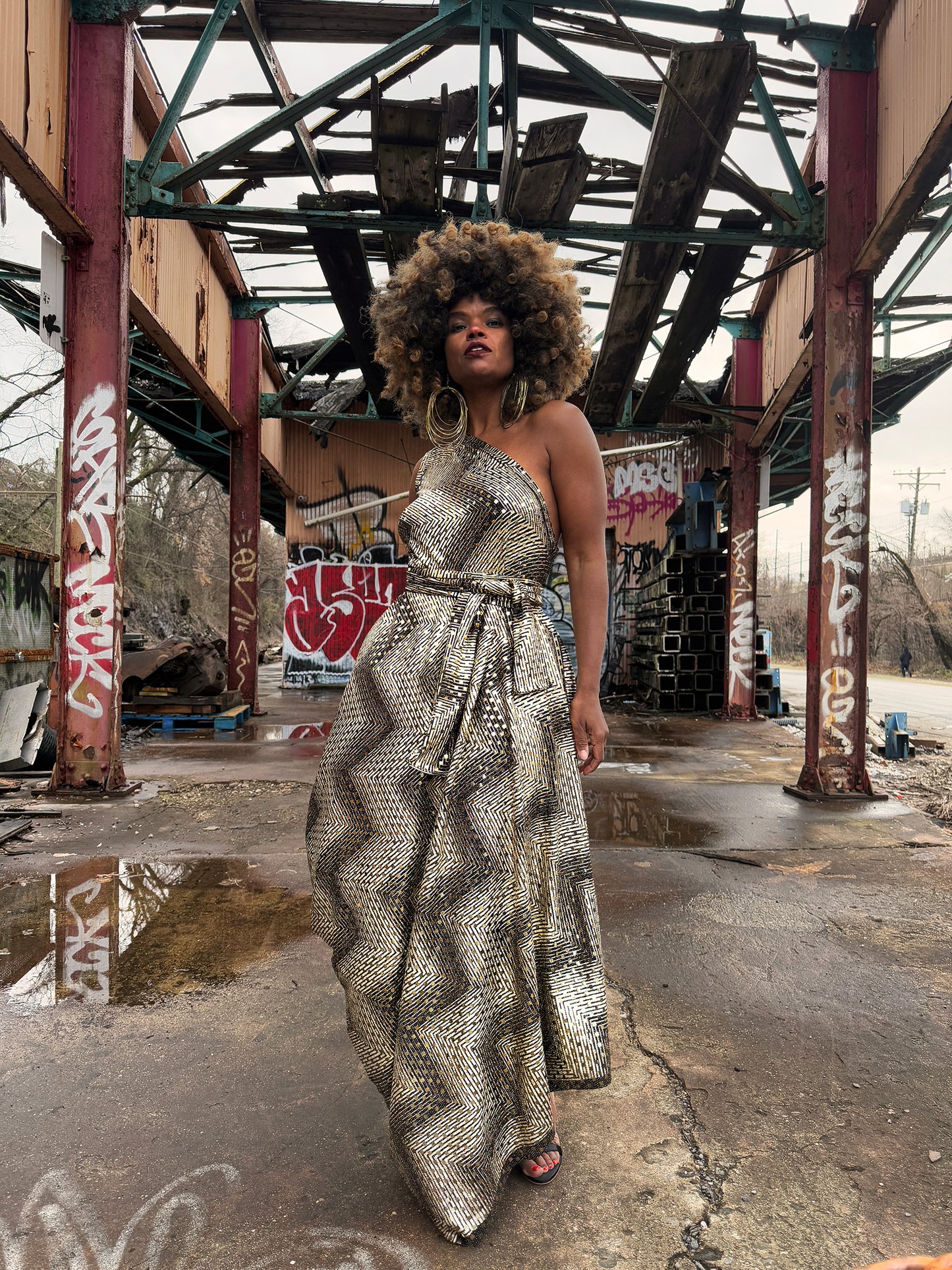 :: fire :: gold sequin one-shoulder drape