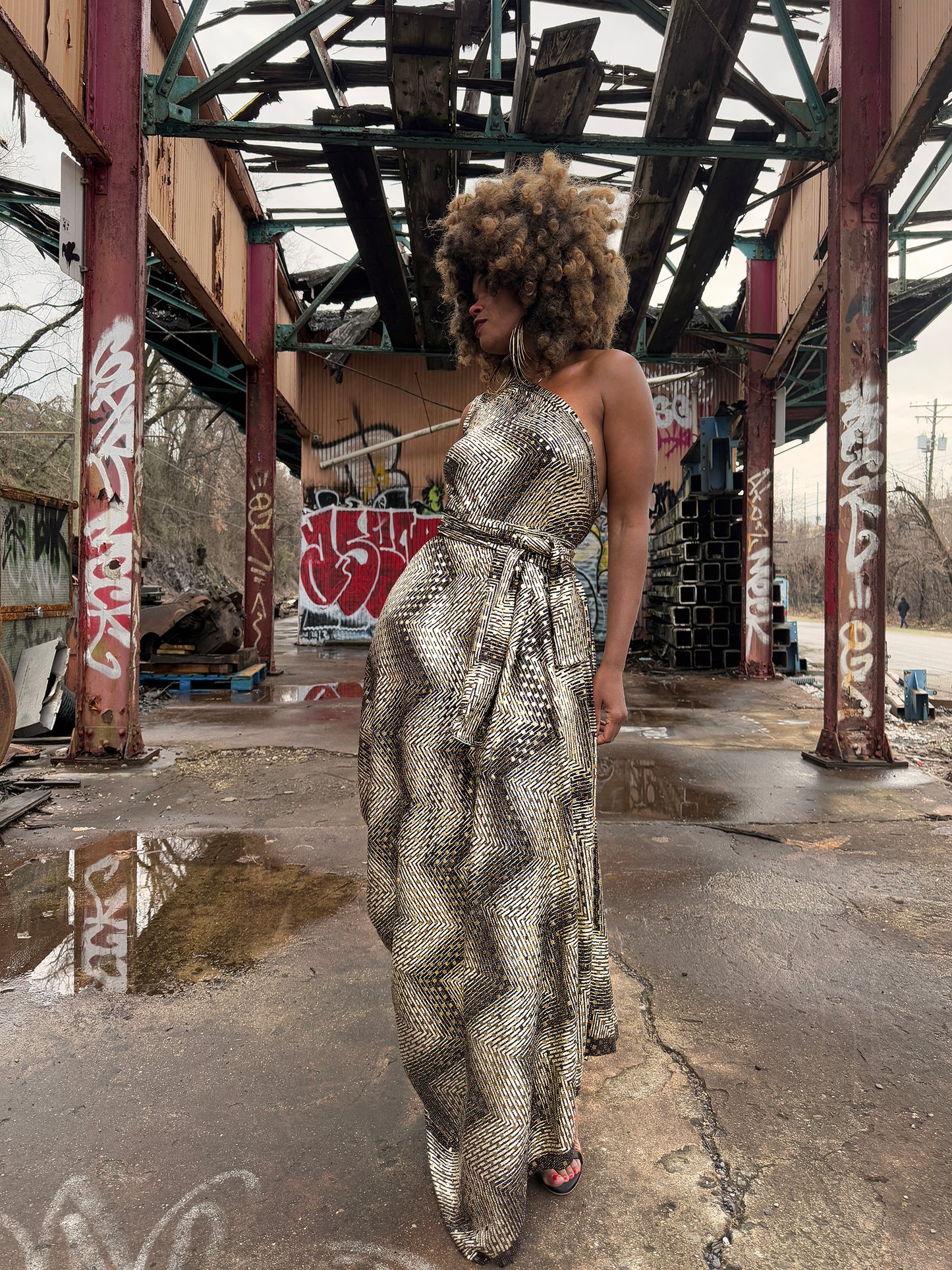 :: fire :: gold sequin one-shoulder drape