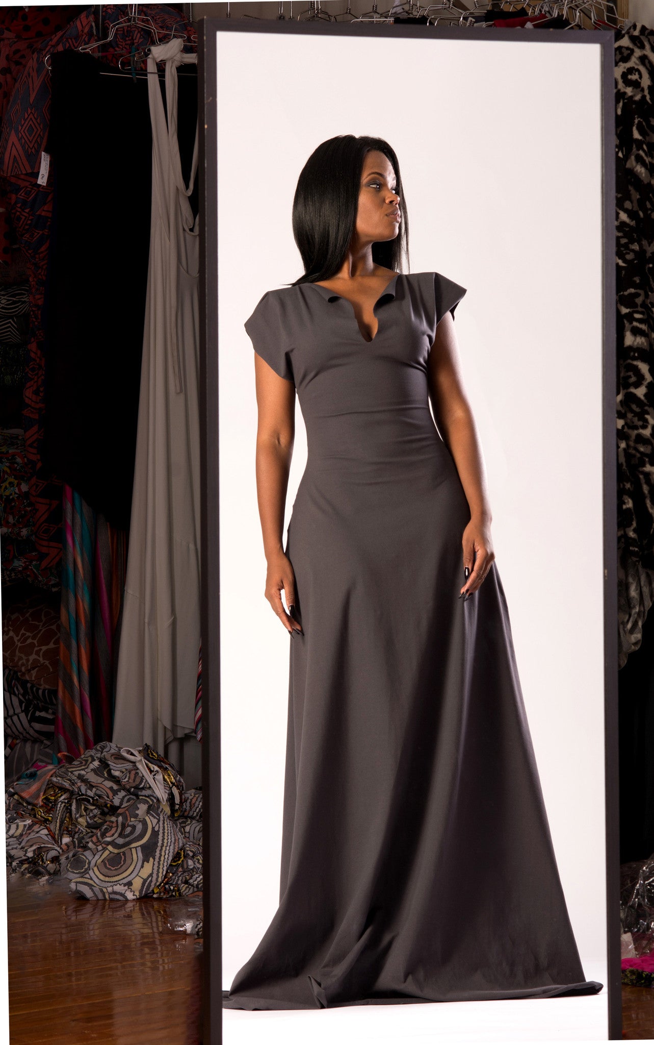 v-neck block sleeve dress