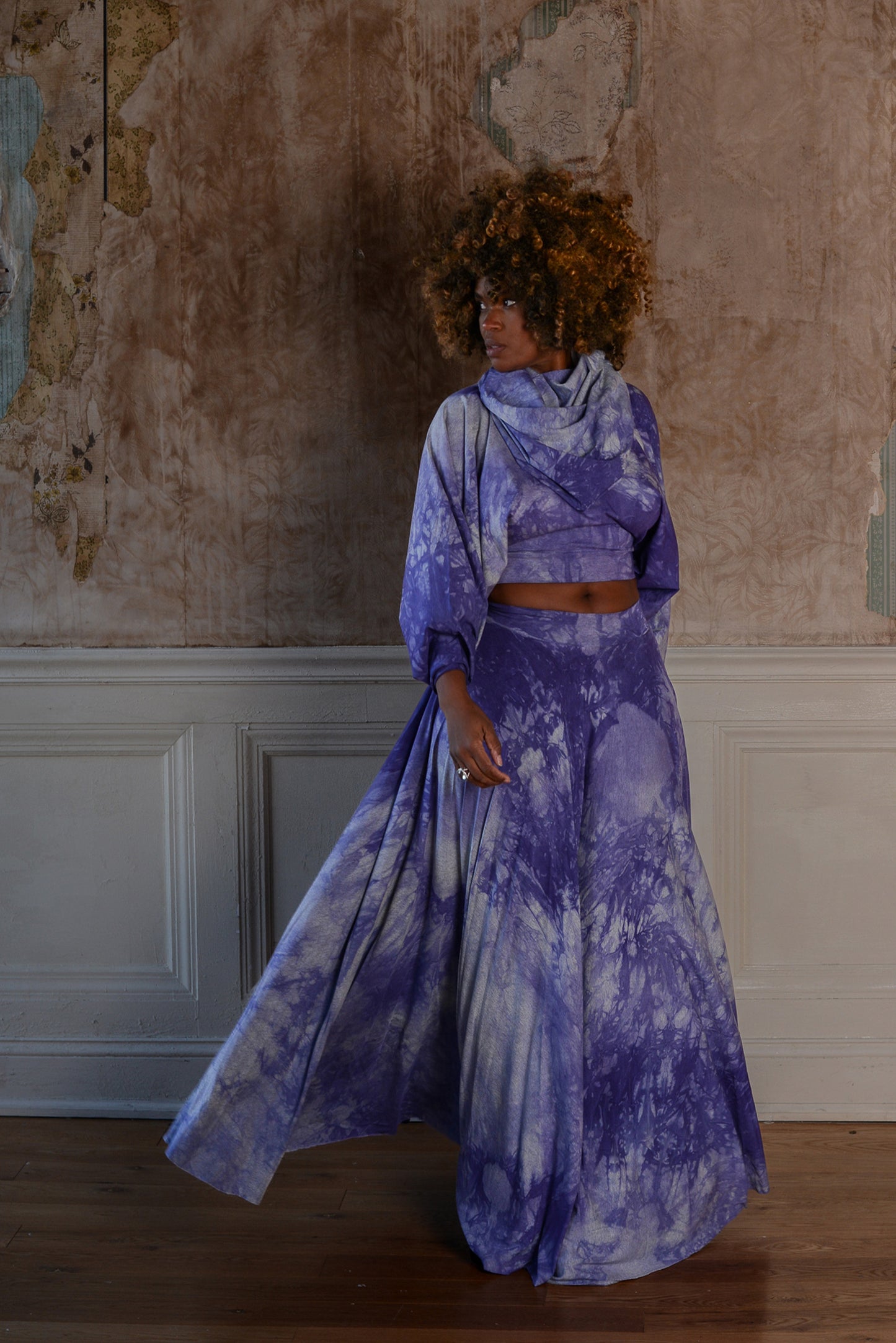 :: select :: long sleeve tie-dyed 'i have weekends off' two-piece w/ cowl