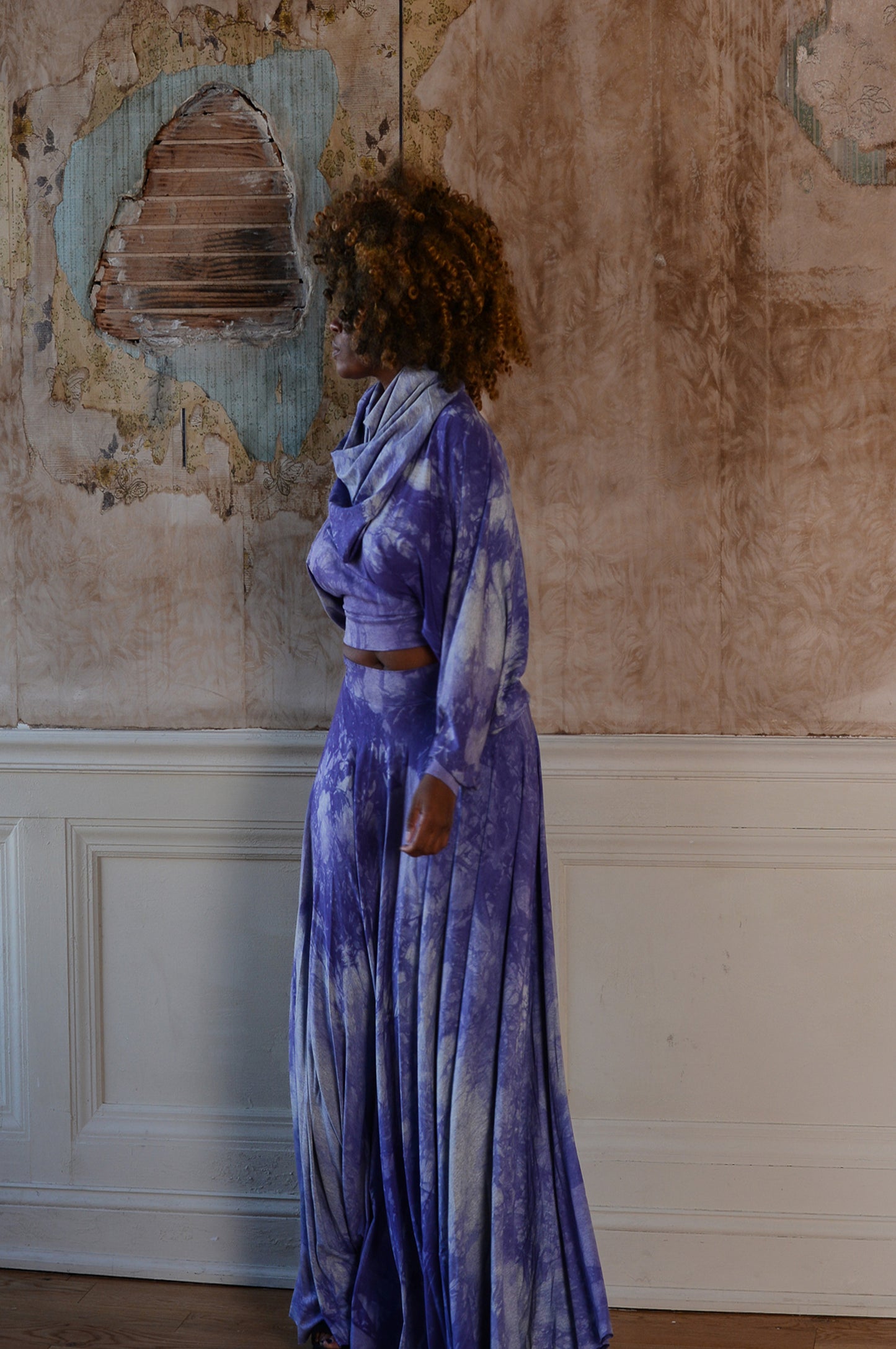 :: select :: long sleeve tie-dyed 'i have weekends off' two-piece w/ cowl