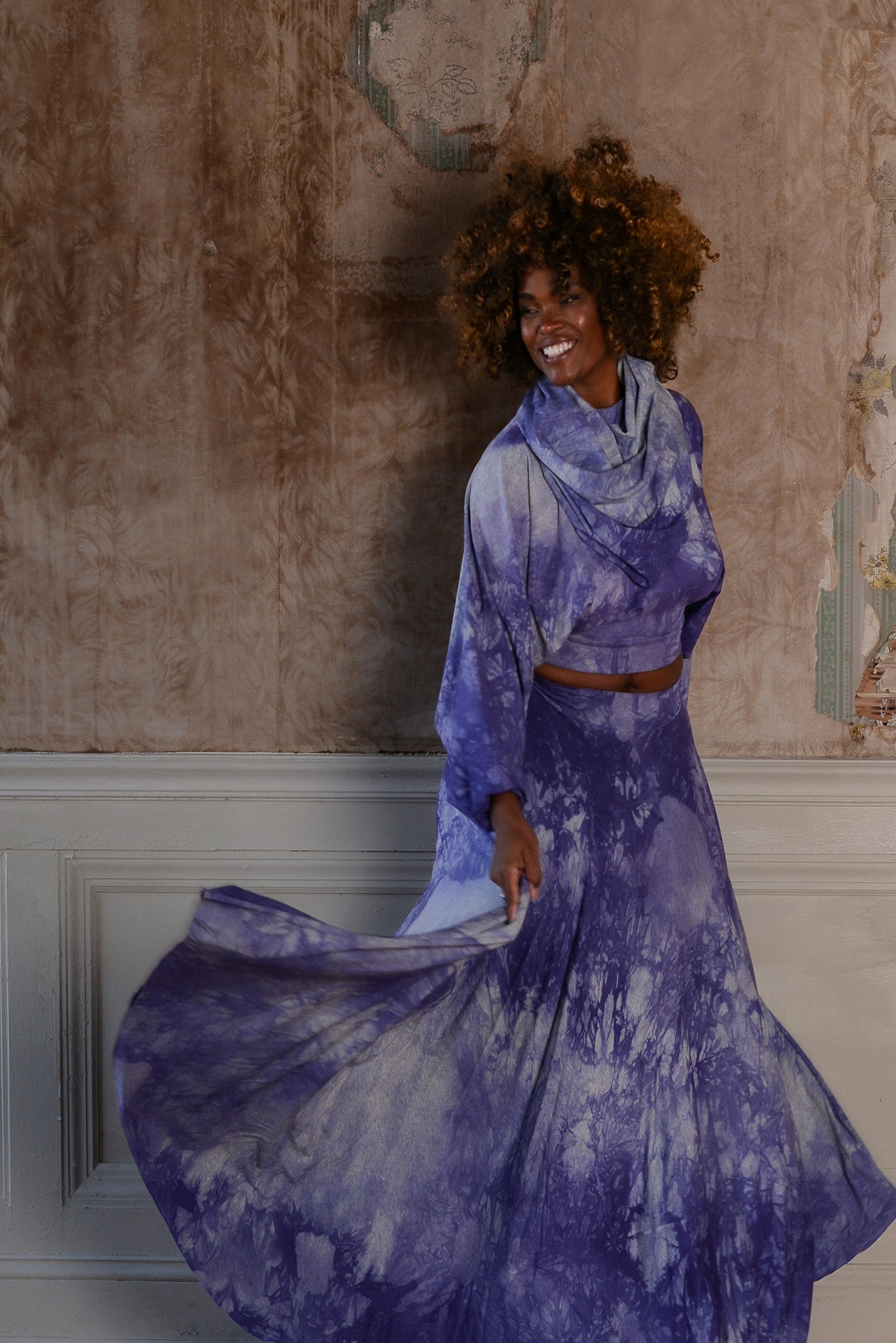 :: select :: long sleeve tie-dyed 'i have weekends off' two-piece w/ cowl
