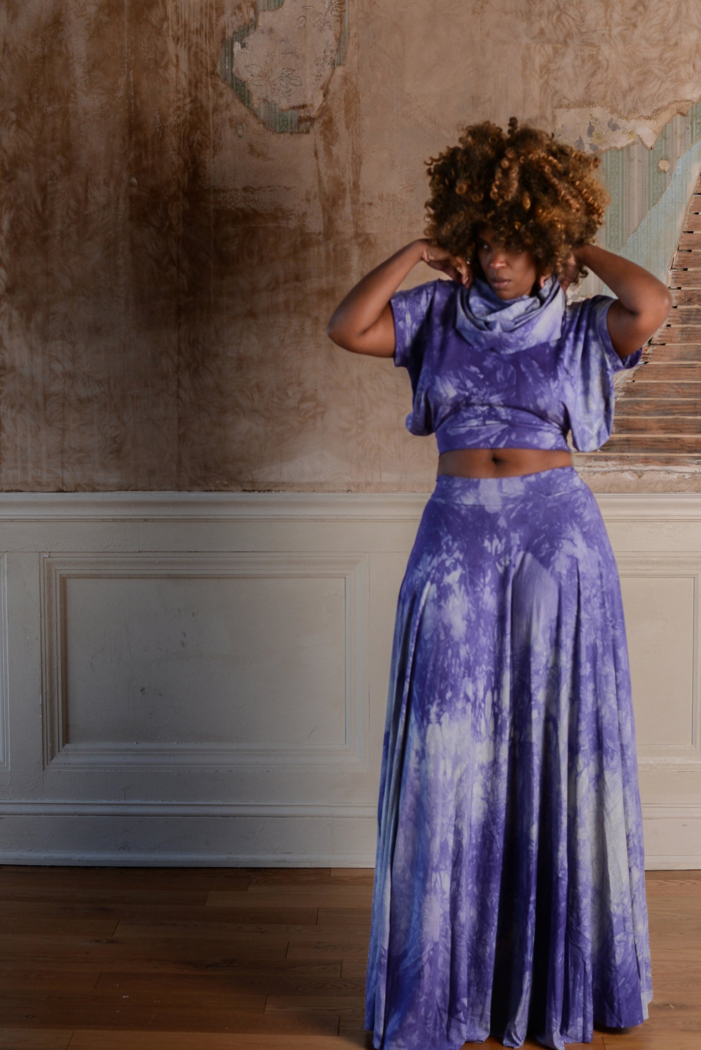 :: select :: short sleeve tie-dyed 'i have weekends off' two-piece w/ cowl