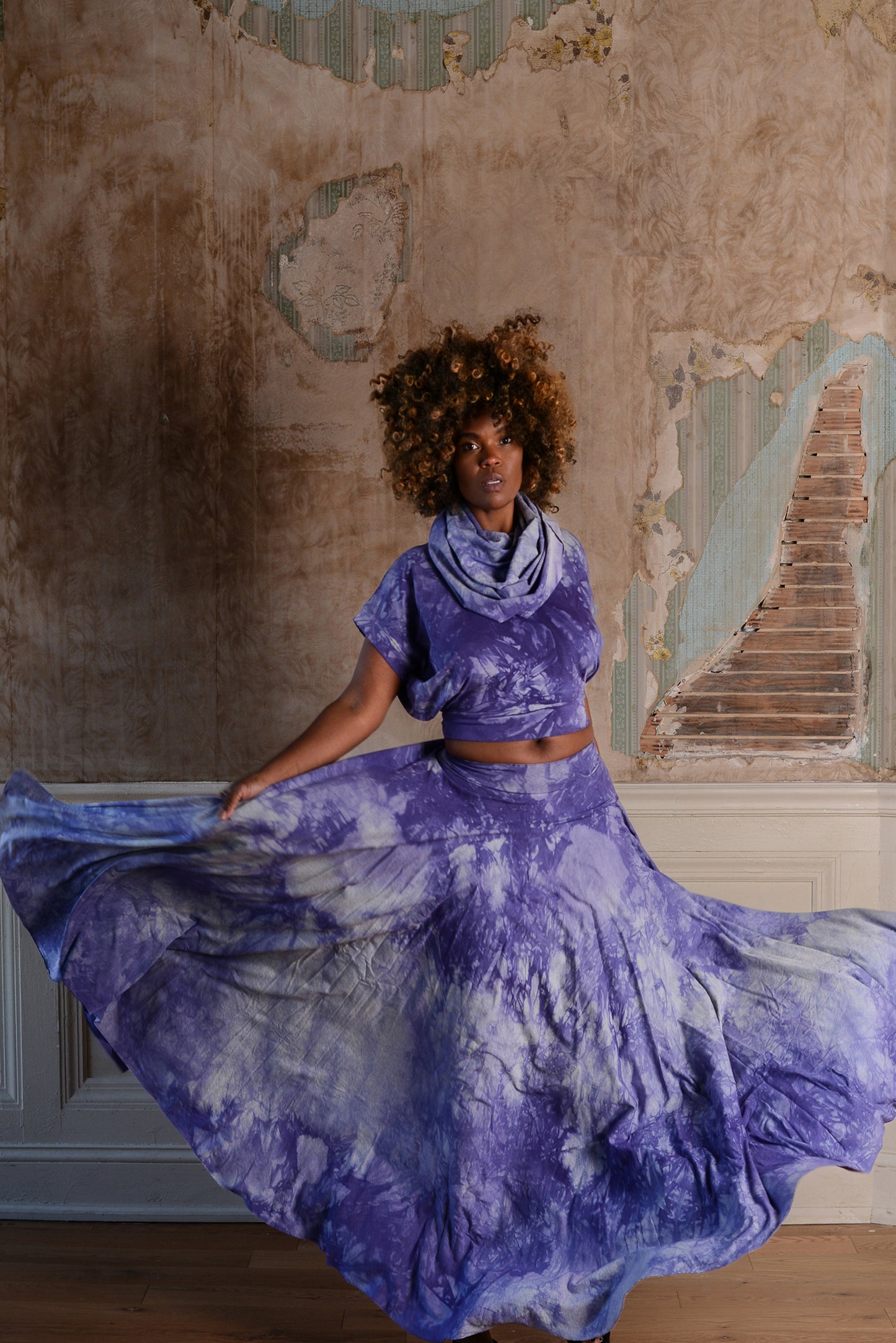 :: select :: short sleeve tie-dyed 'i have weekends off' two-piece w/ cowl