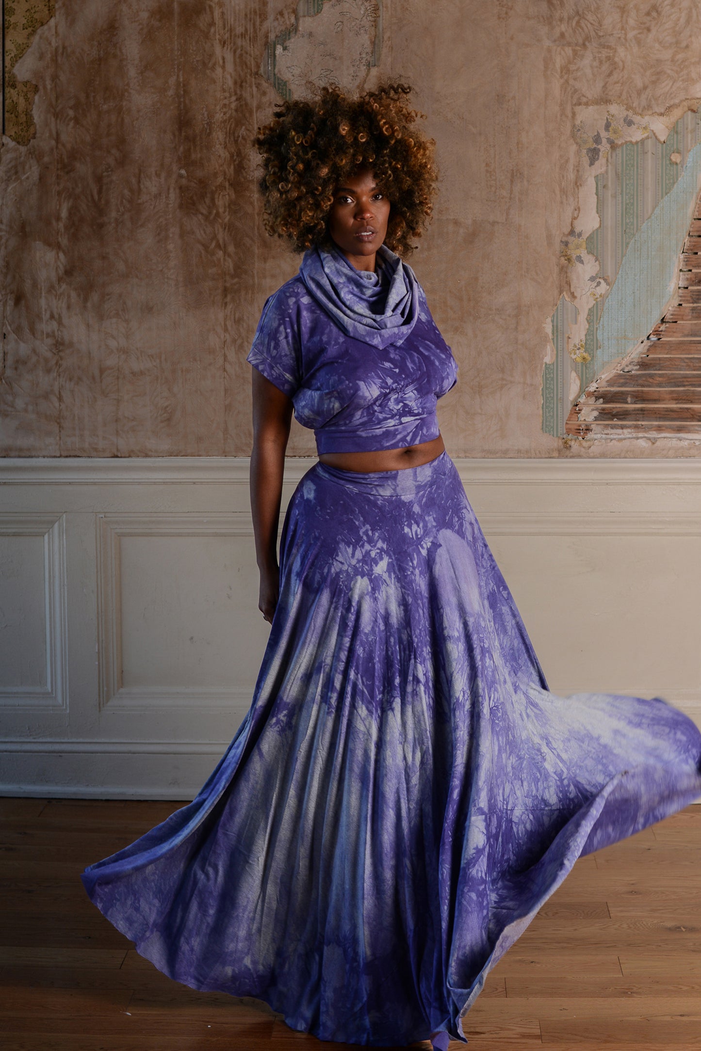 :: select :: short sleeve tie-dyed 'i have weekends off' two-piece w/ cowl