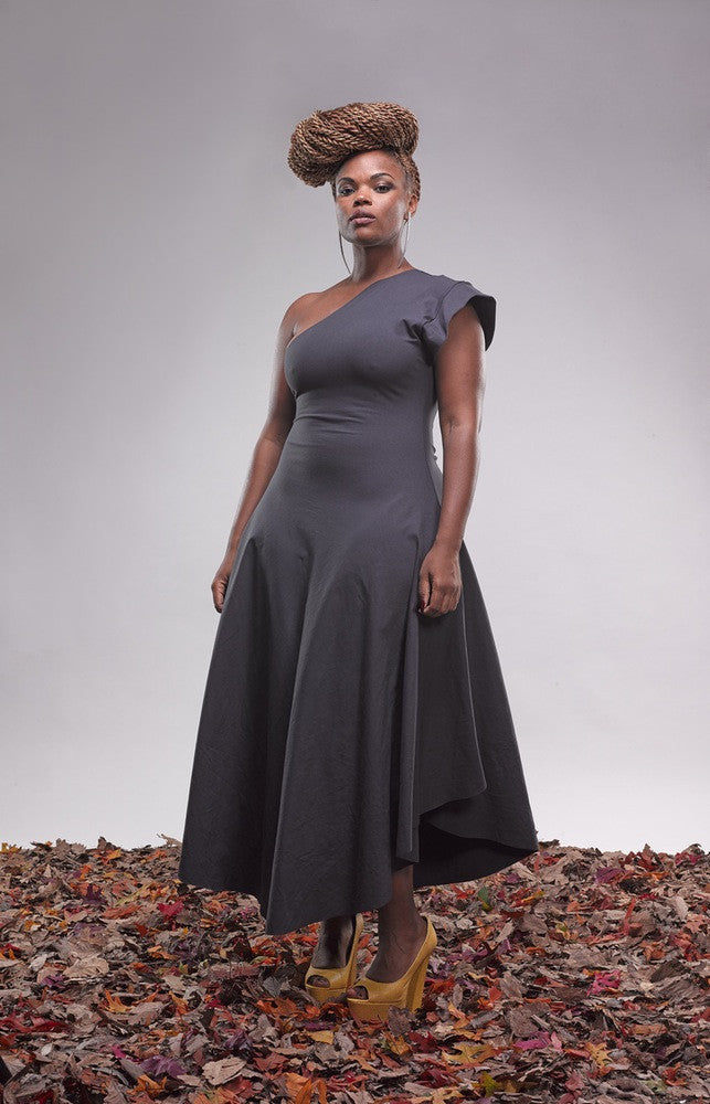 One shoulder tea dress clearance