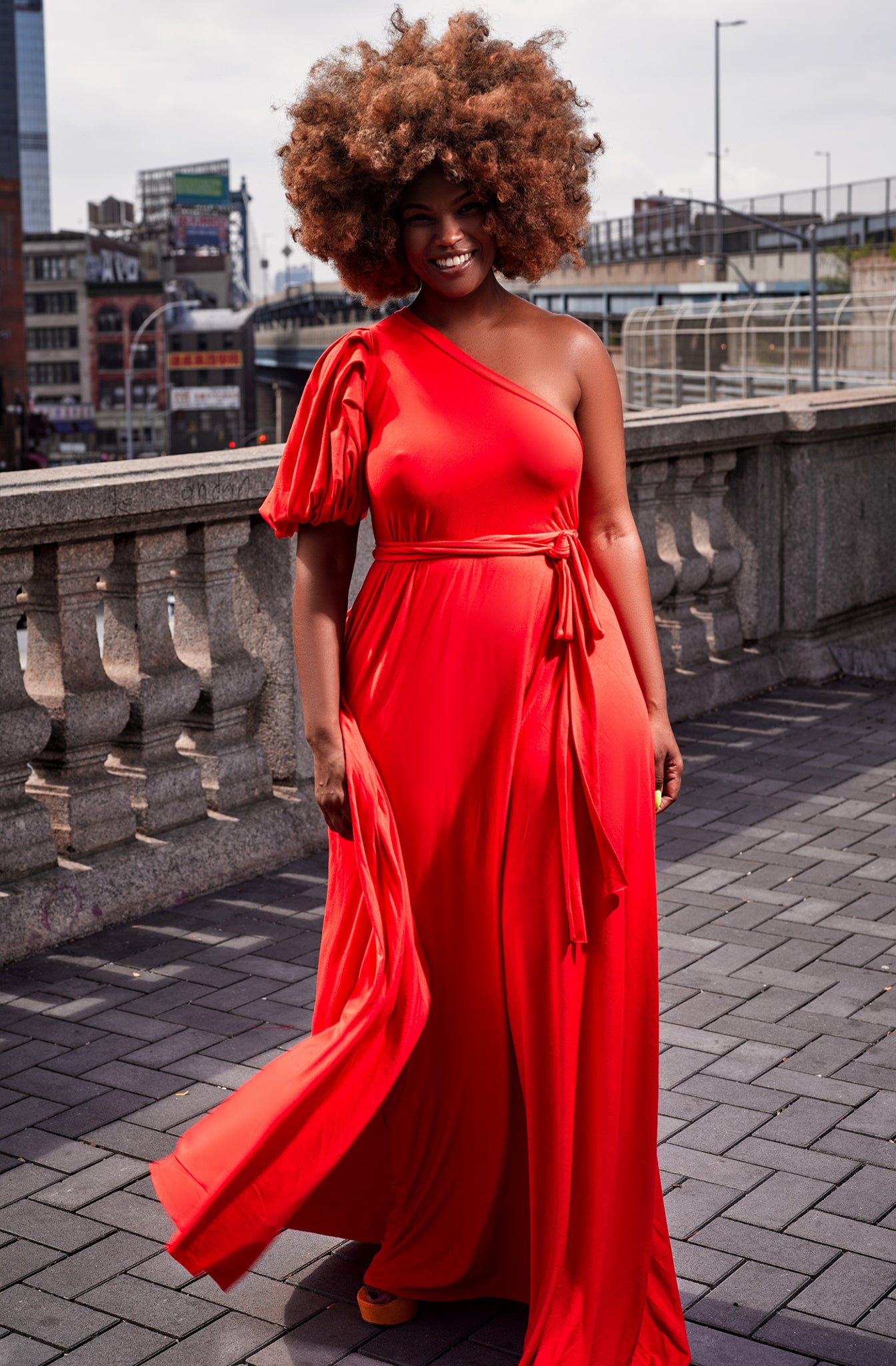 one shoulder puffy dress Primavera Couture 12053 - Long Column Dress