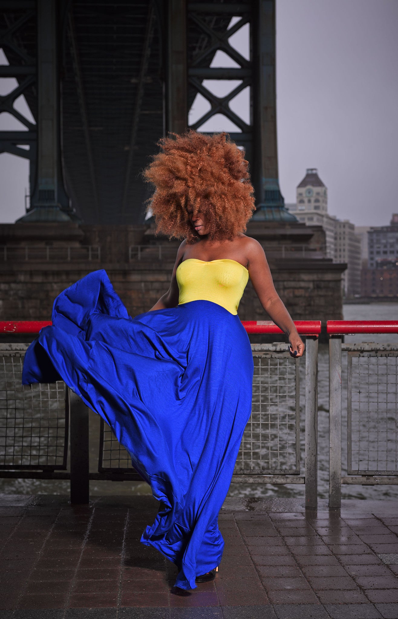 blocked strapless bodice dress