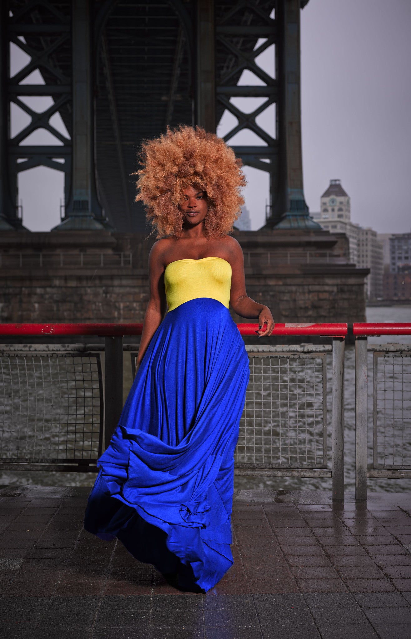 blocked strapless bodice dress