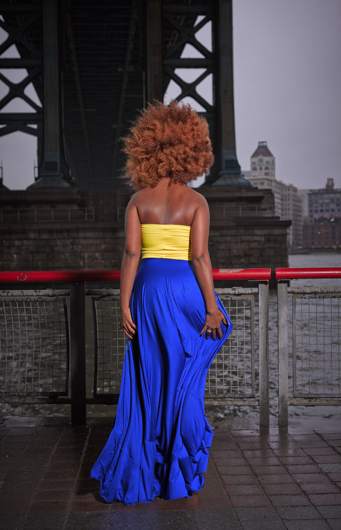 blocked strapless bodice dress