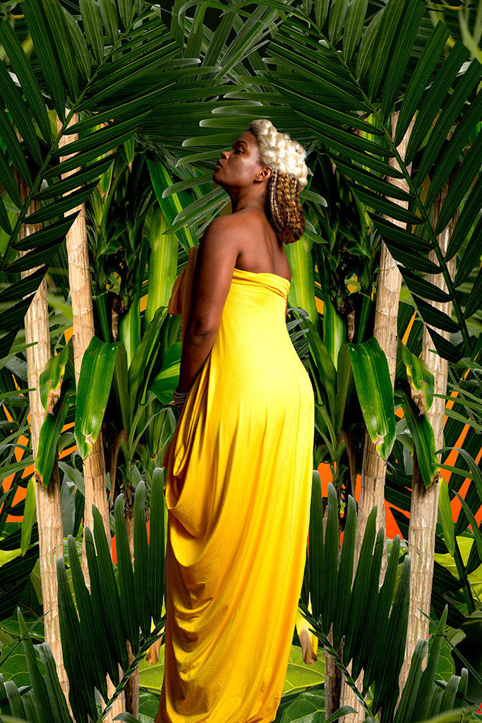strapless drape with side tie - long