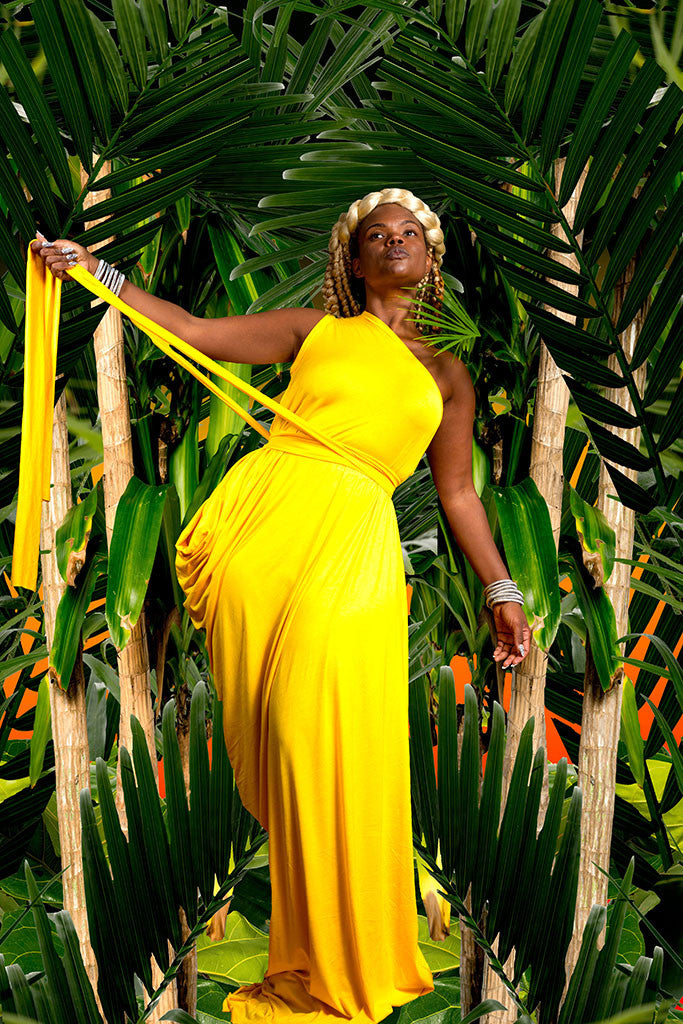 one-shoulder sleeveless drape - long