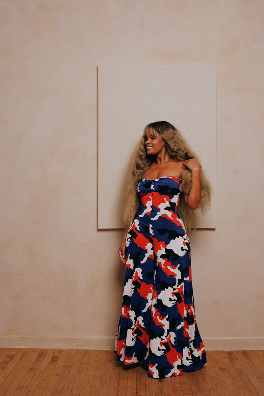 print strapless jumper