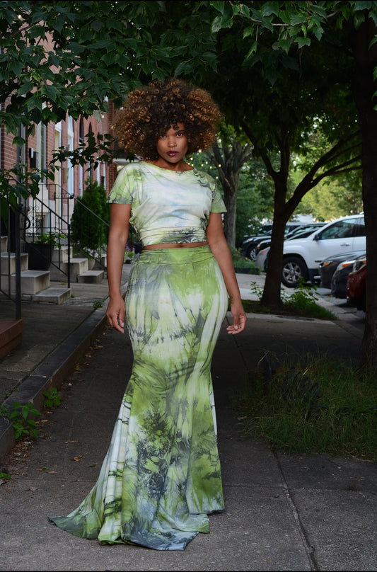 hand-dyed crop + fishtail skirt