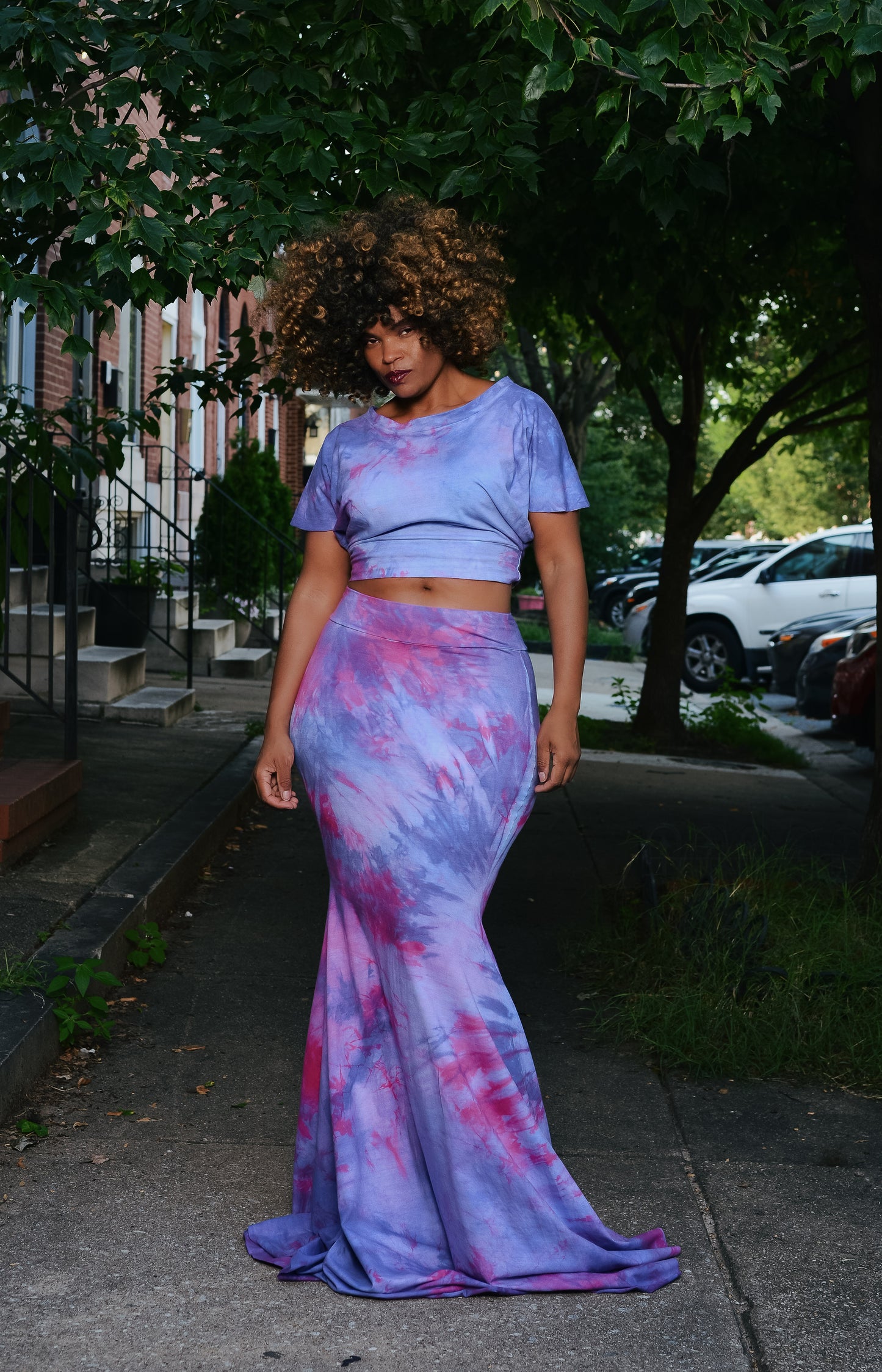 hand-dyed crop + fishtail skirt