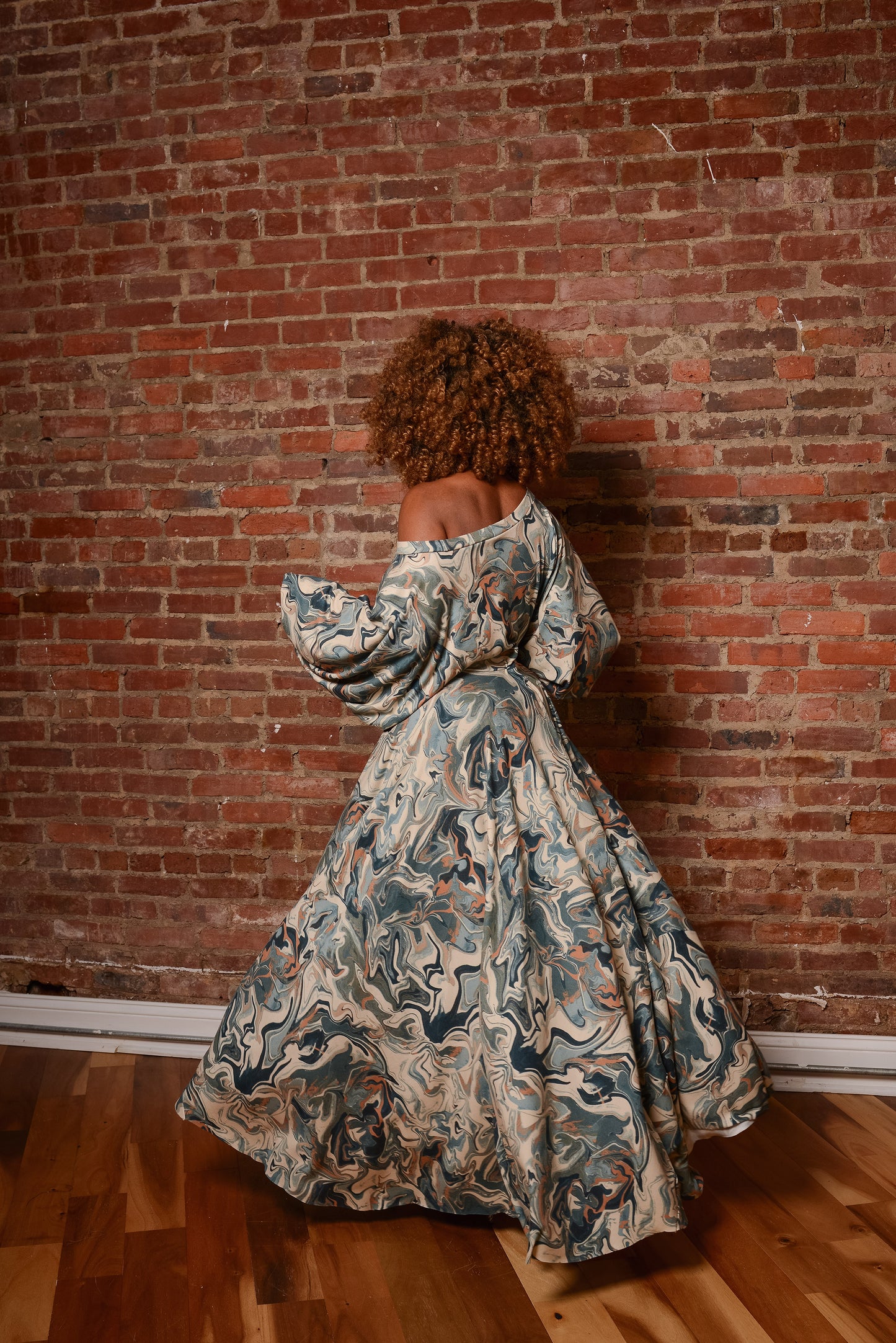 blue marble off-slope dress