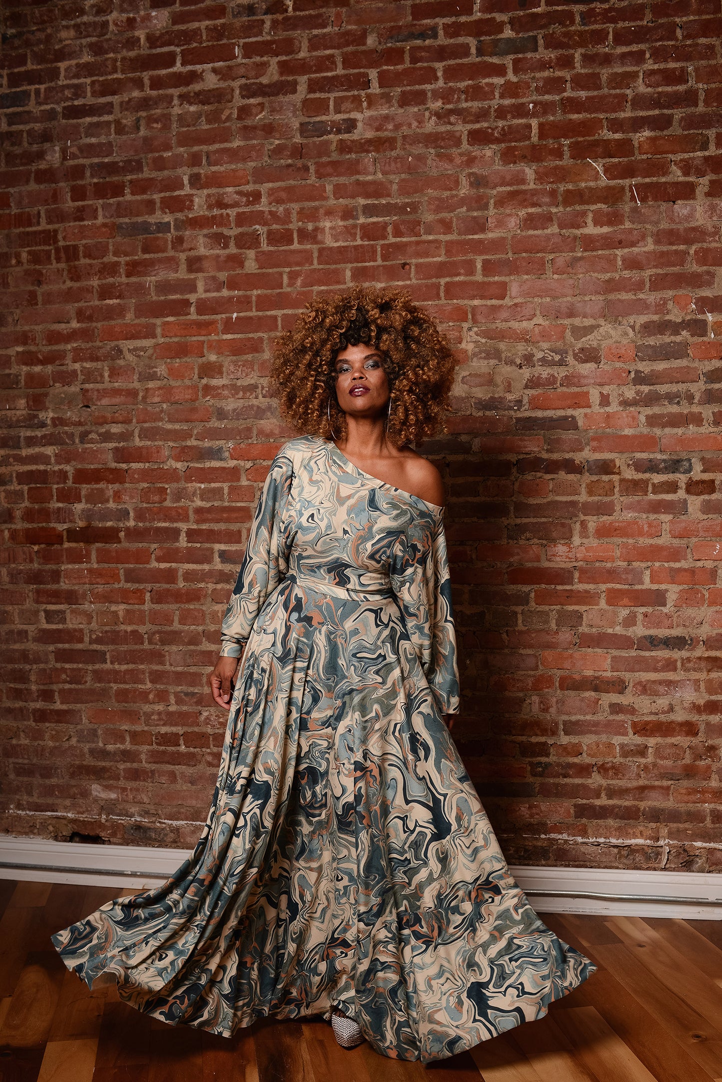 blue marble off-slope dress