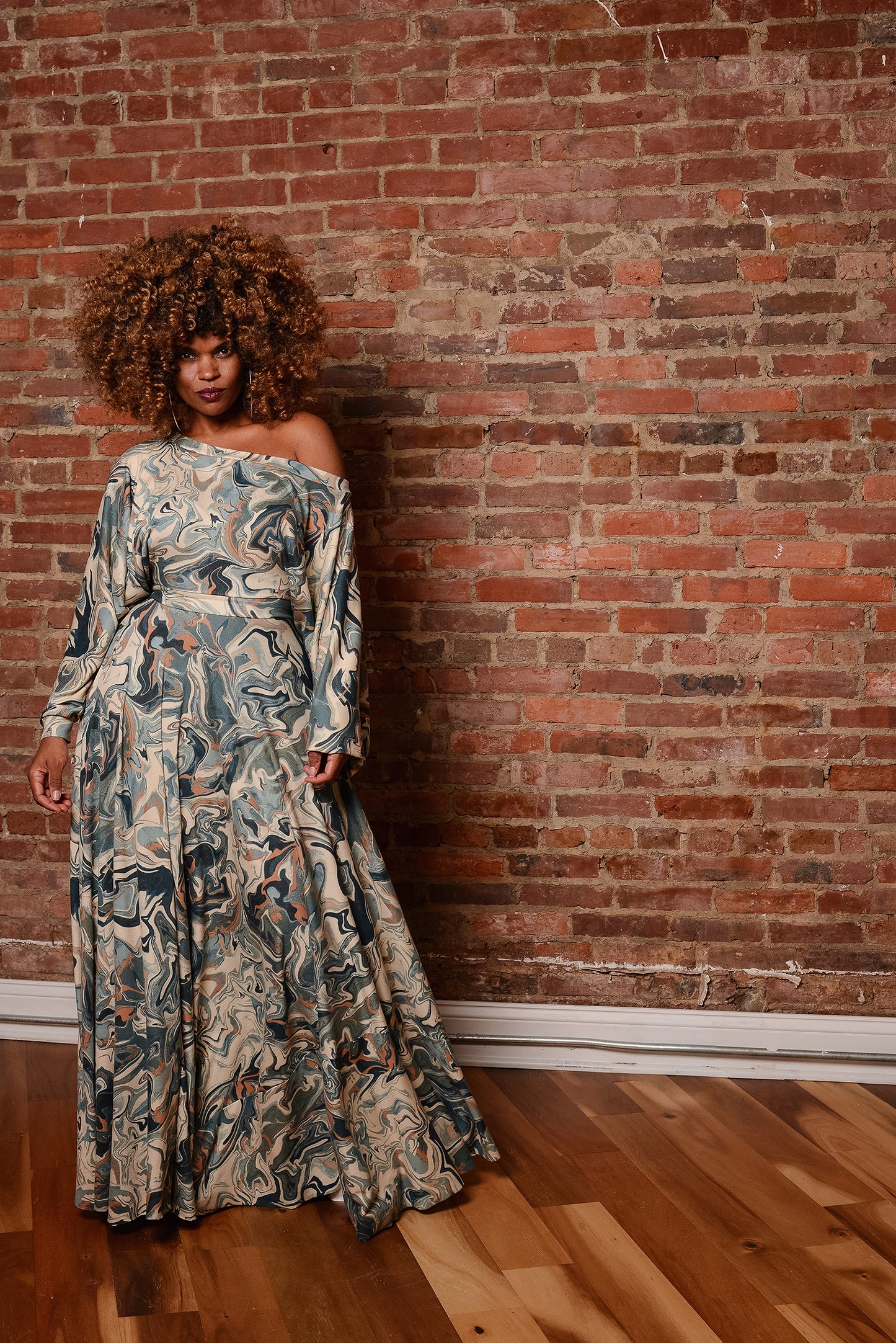 blue marble off-slope dress