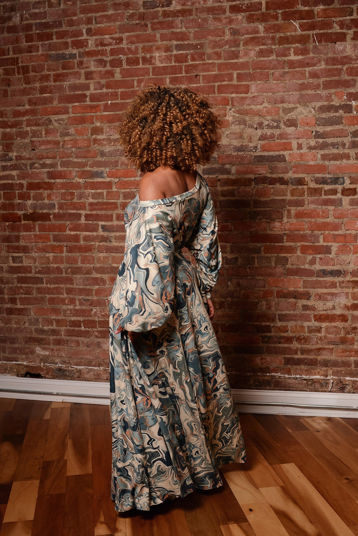 blue marble off-slope dress