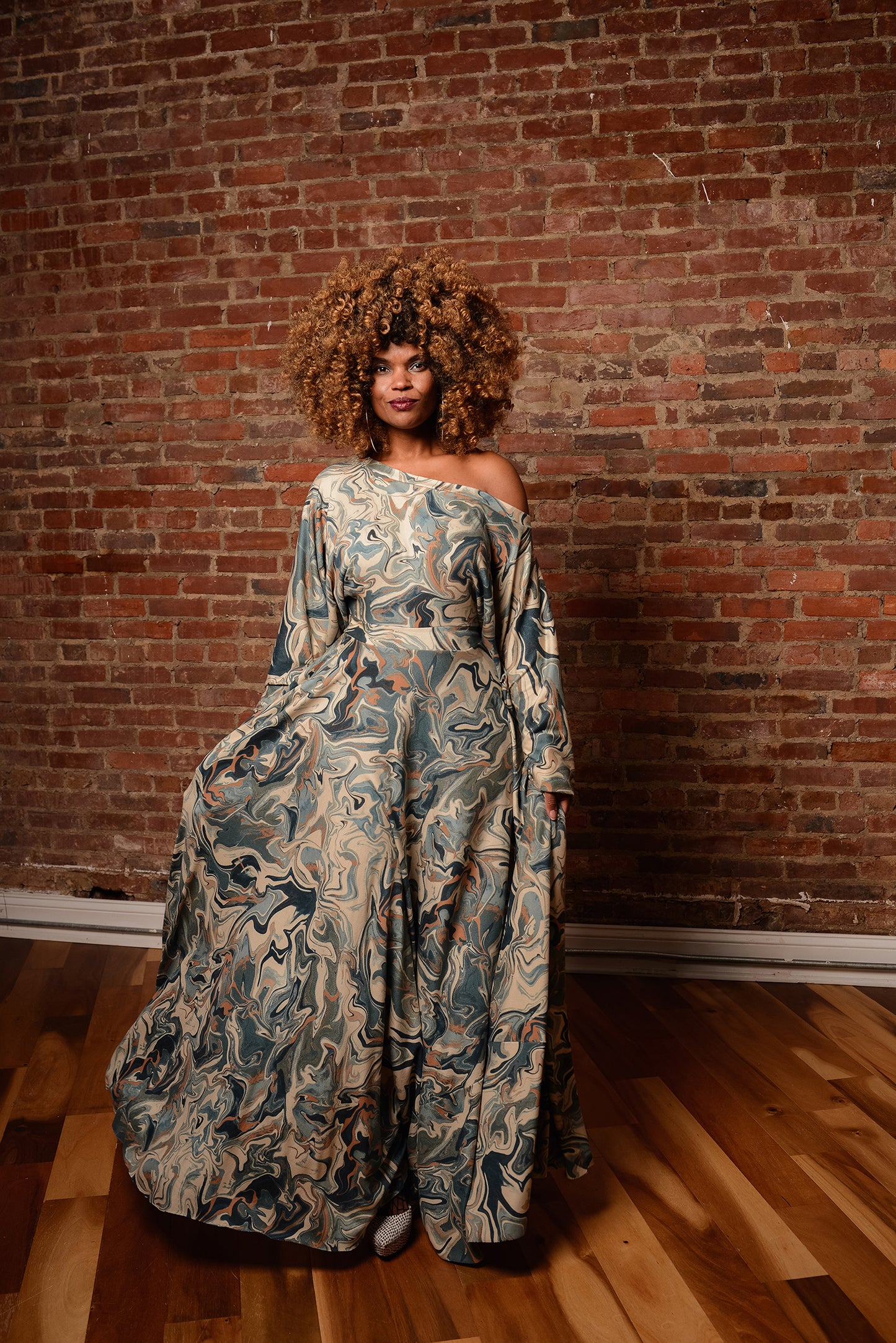 blue marble off-slope dress