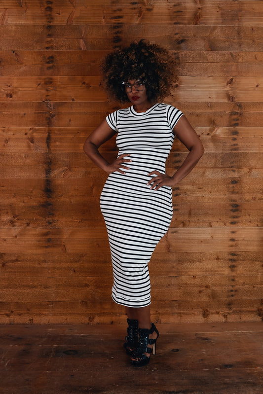 :: skripes :: stripe crew-neck pencil dress