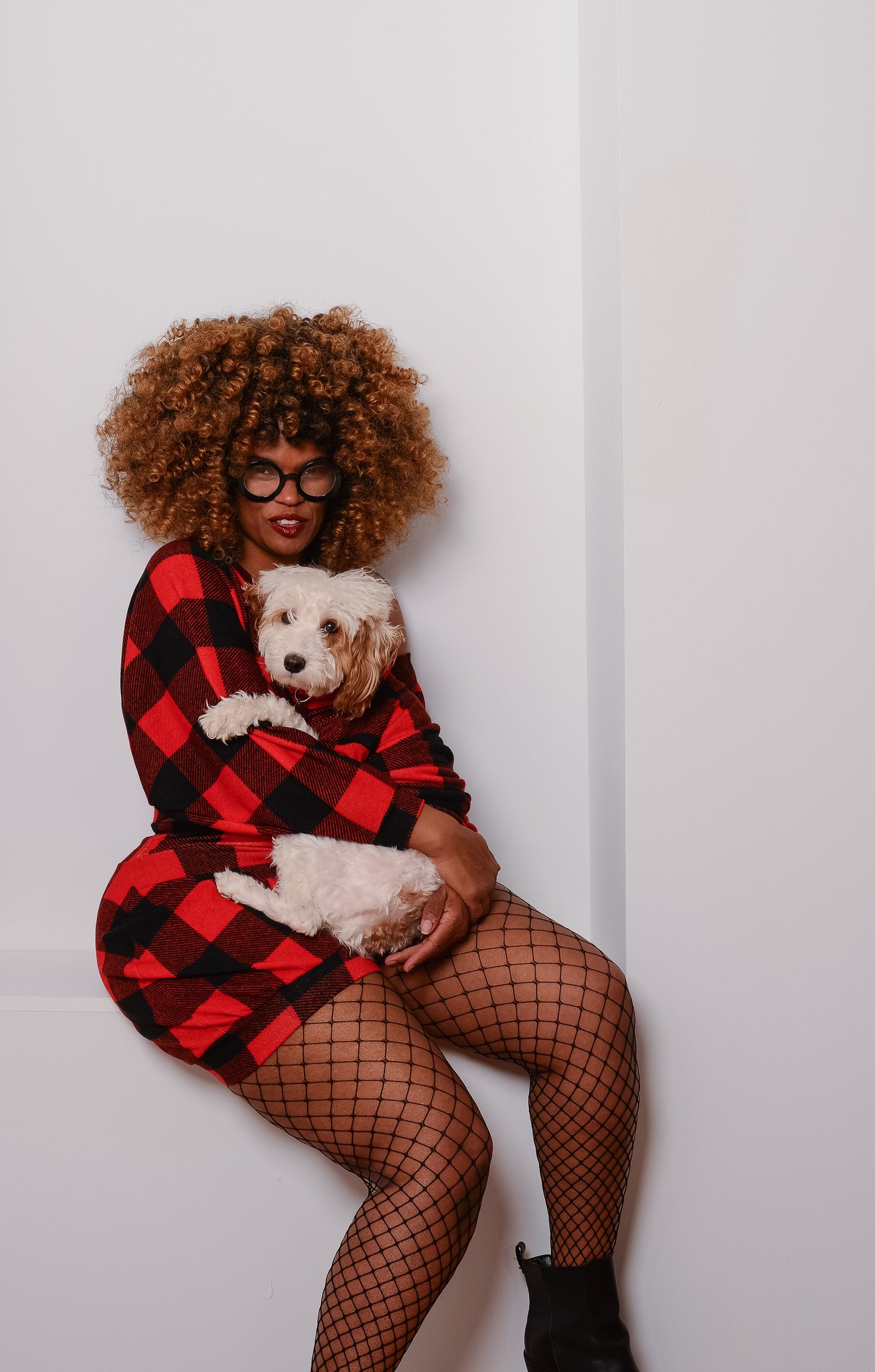 buffalo plaid doggy batwing sweater