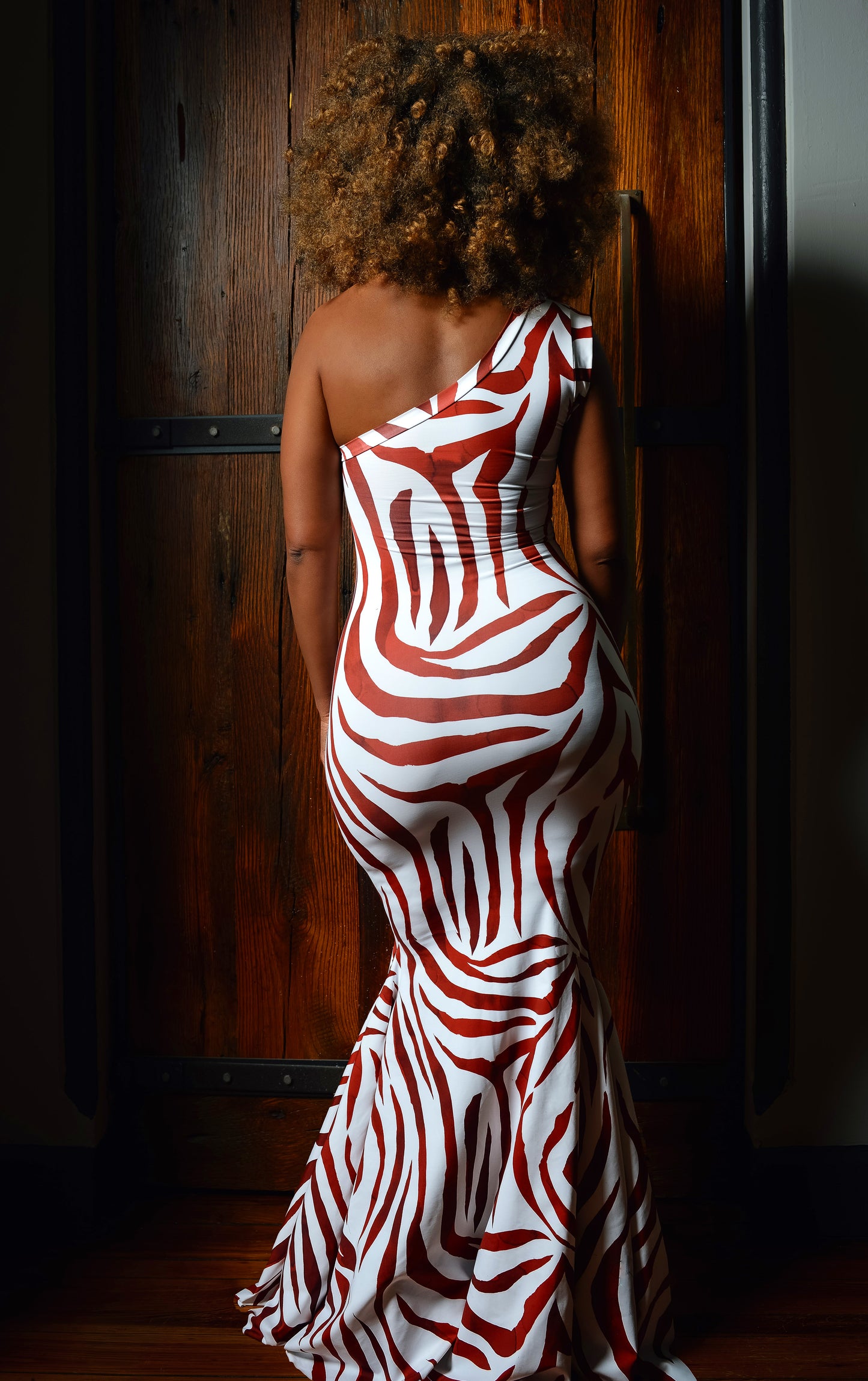 :: select :: copper zebra one-shoulder fishtail