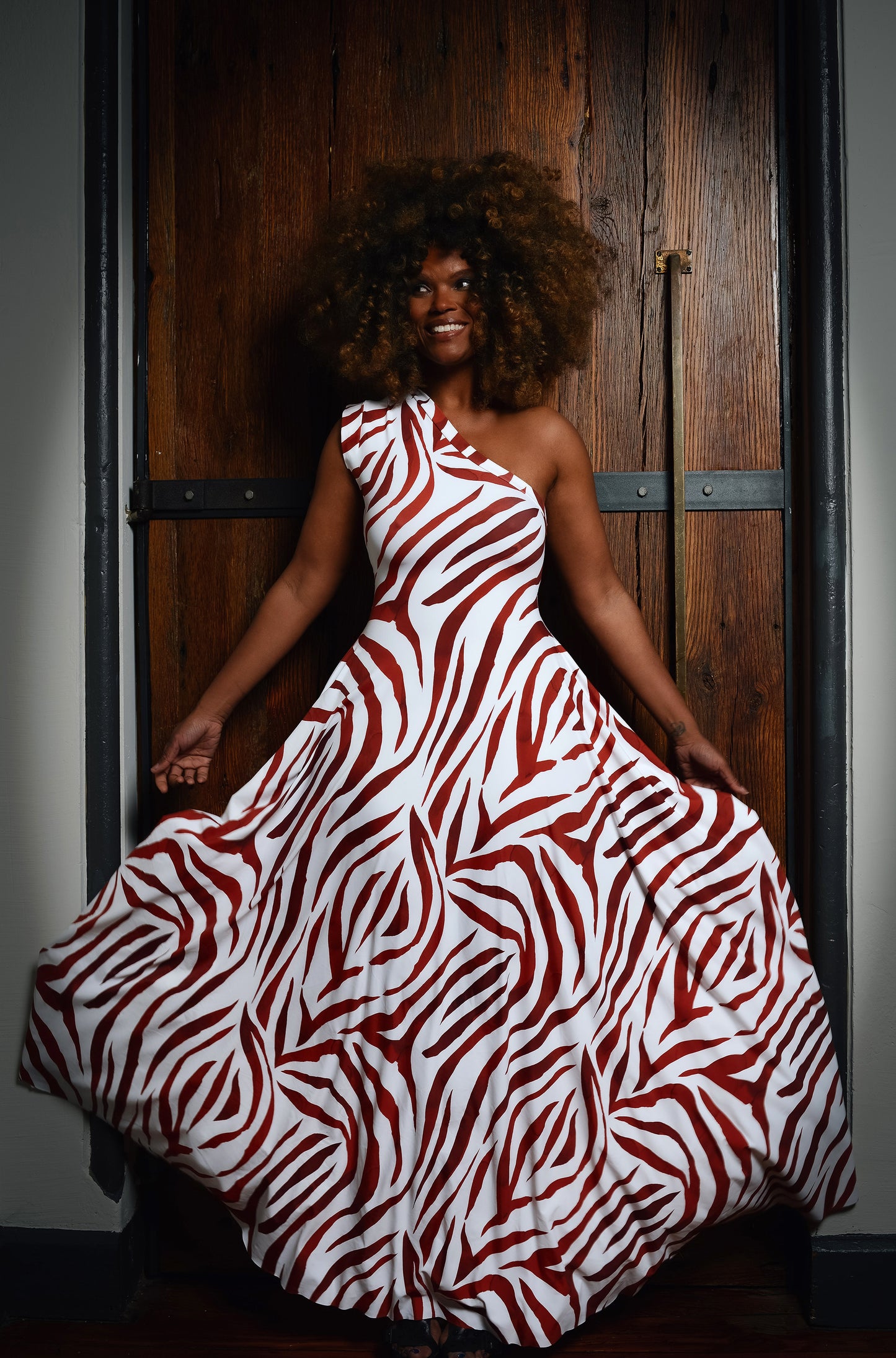 :: select ::  copper zebra one-shoulder