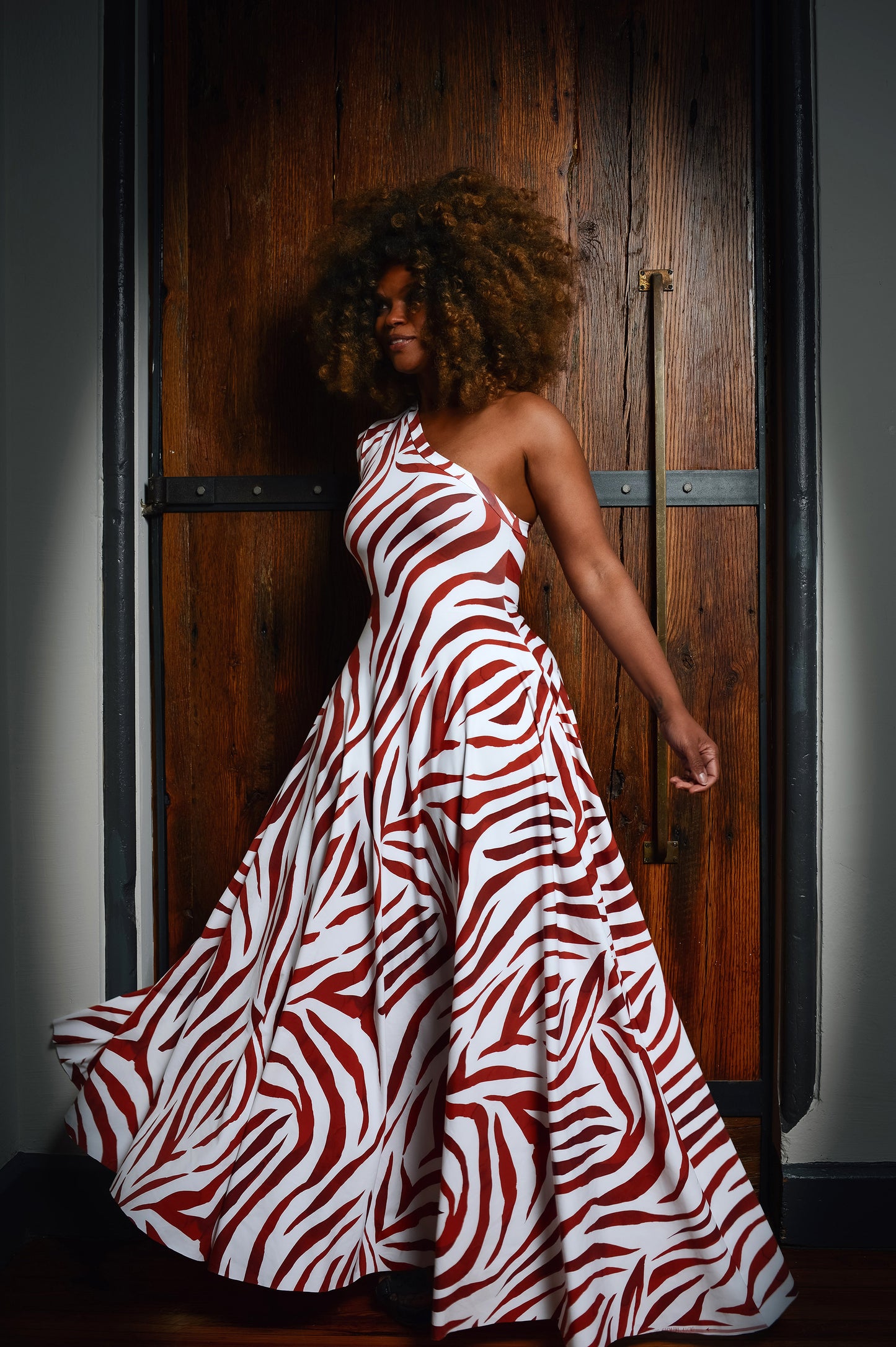 :: select ::  copper zebra one-shoulder