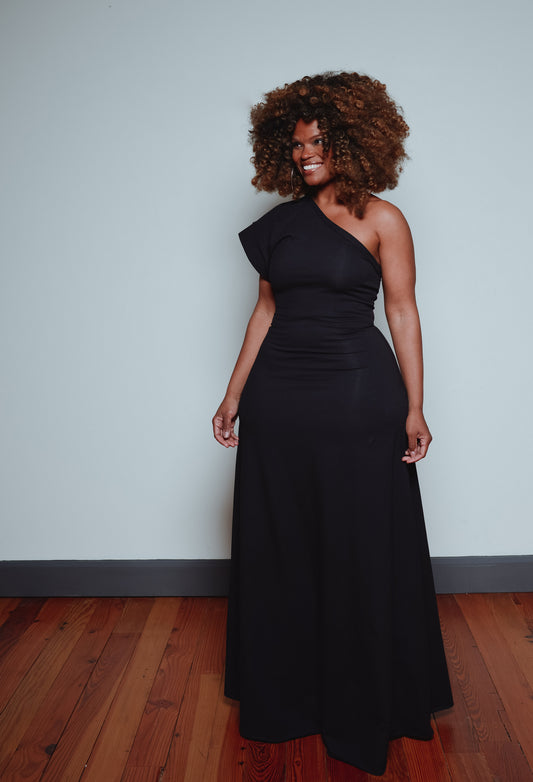 one-shoulder block sleeve