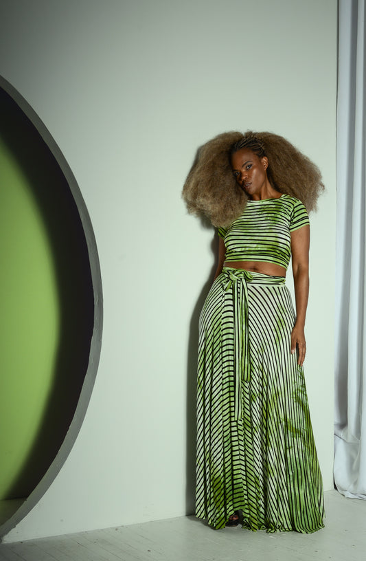 :: skripes :: tie-dyed striped cap sleeve crop + circle skirt