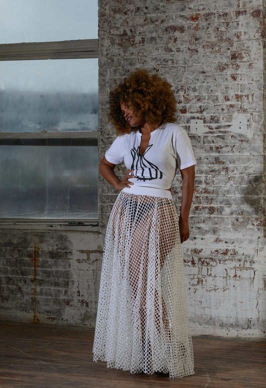 woven net skirt - white