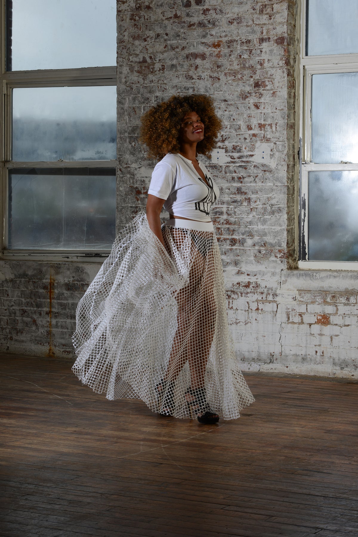 woven net skirt - white