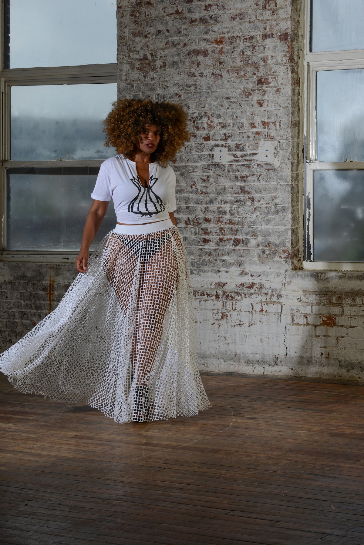woven net skirt - white