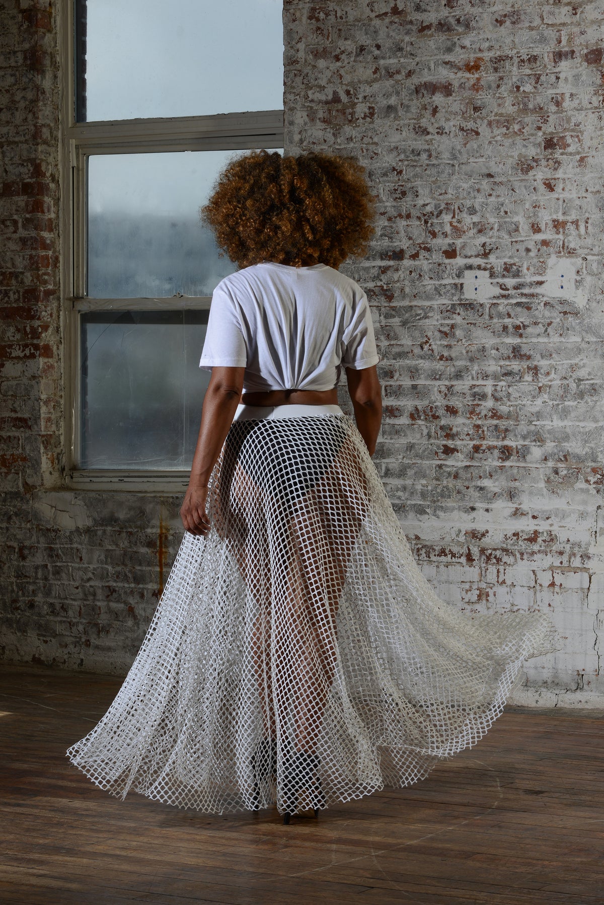 woven net skirt - white